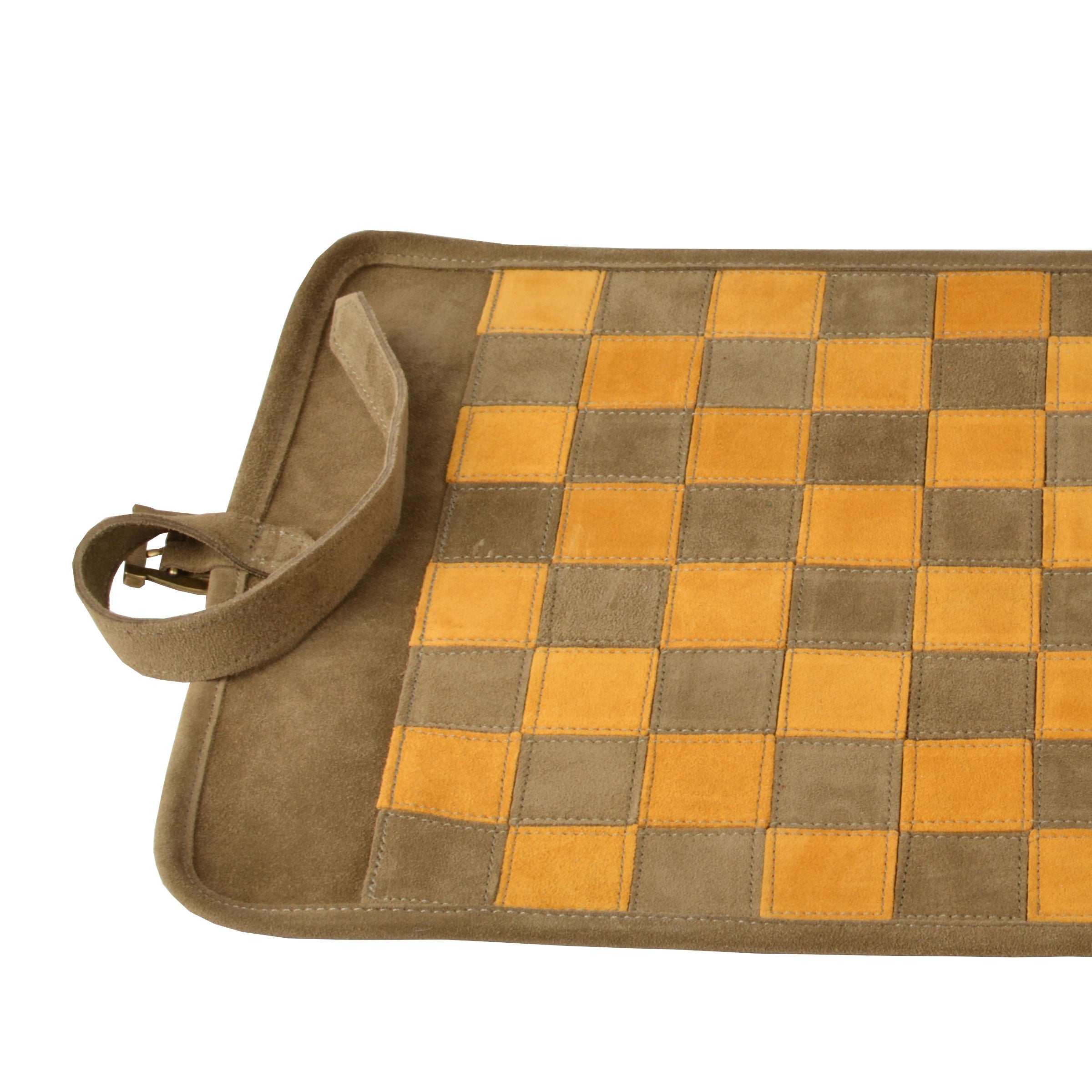 Premium Handcrafted Khaki Brown Suede Roll-Up Chess Set with Metal Chessmen - Premium Chess from MANOPOULOS Chess & Backgammon - Just €192! Shop now at MANOPOULOS Chess & Backgammon