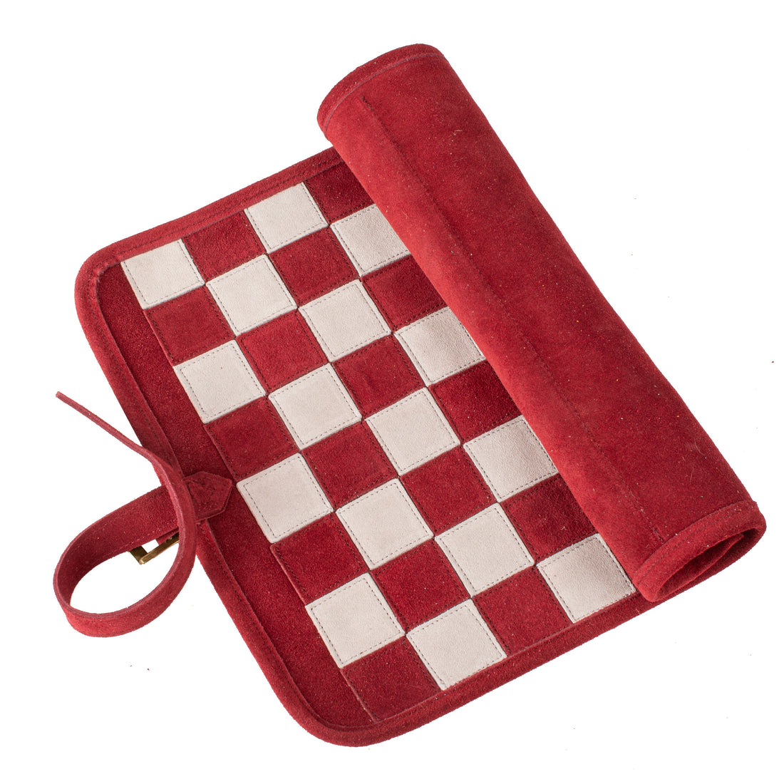 Premium Handcrafted Burgundy Red Suede Roll-Up Chess Set with Metal Chessmen - Premium Chess from MANOPOULOS Chess & Backgammon - Just €192! Shop now at MANOPOULOS Chess & Backgammon