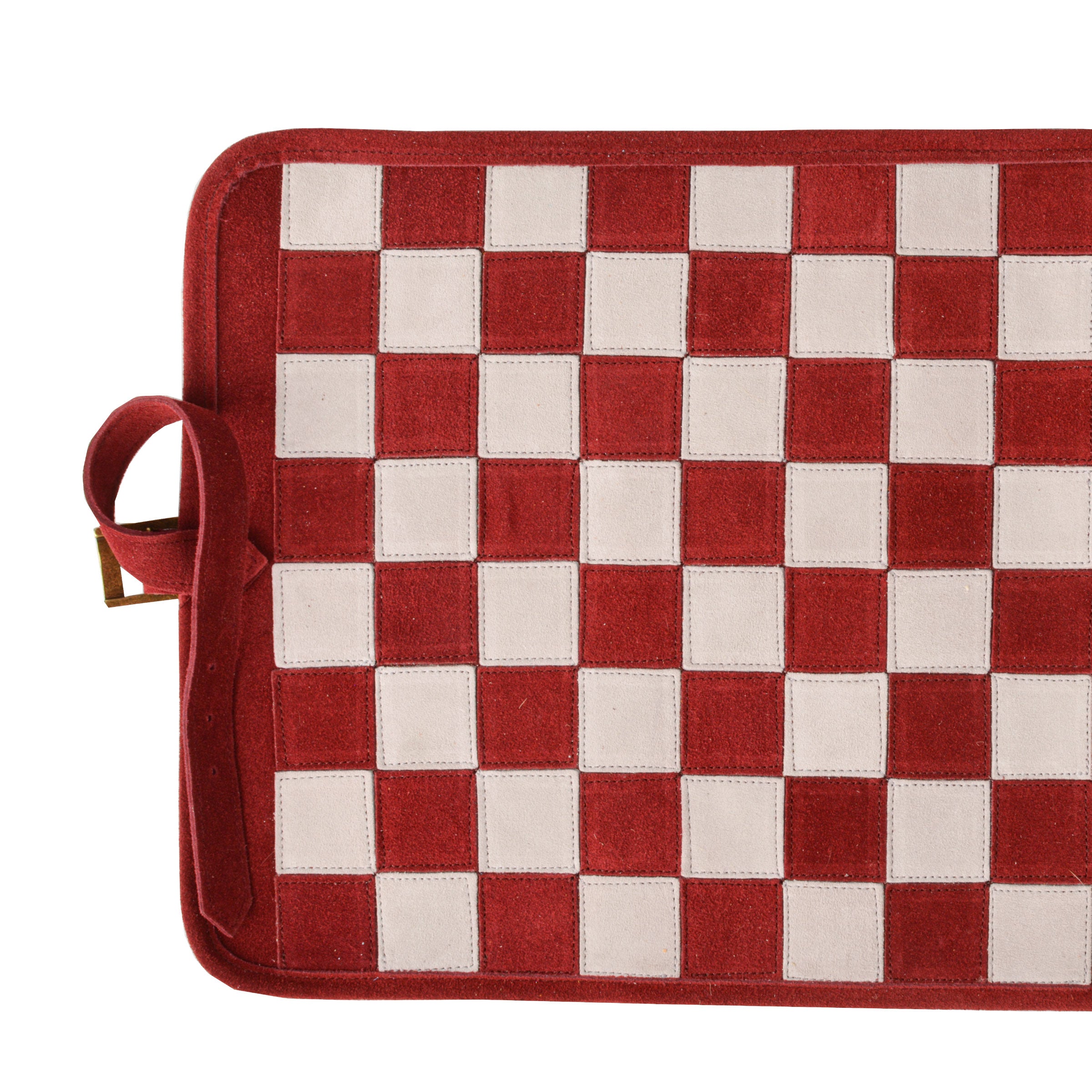 Premium Handcrafted Burgundy Red Suede Roll-Up Chess Set with Metal Chessmen - Premium Chess from MANOPOULOS Chess & Backgammon - Just €192! Shop now at MANOPOULOS Chess & Backgammon