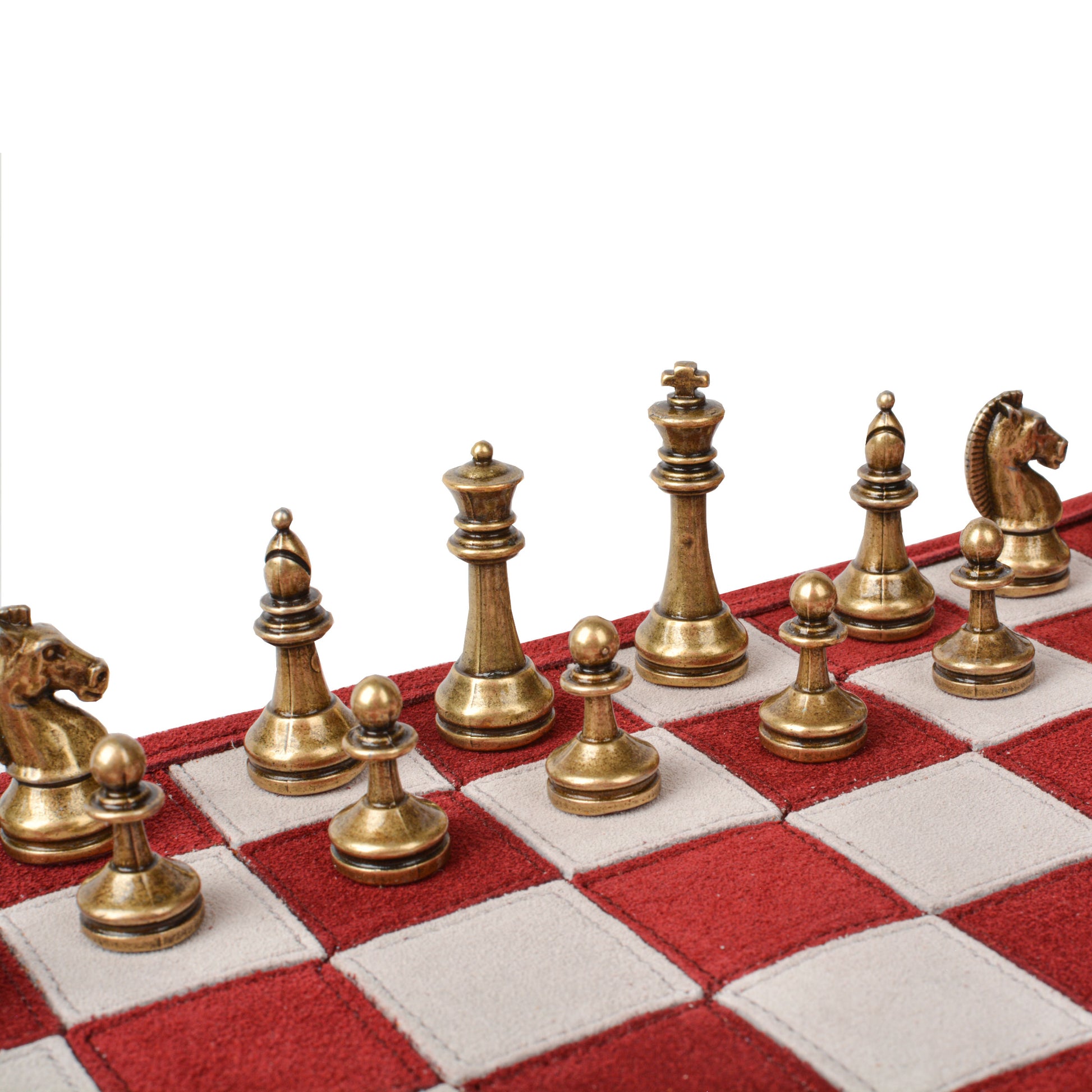 Premium Handcrafted Burgundy Red Suede Roll-Up Chess Set with Metal Chessmen - Premium Chess from MANOPOULOS Chess & Backgammon - Just €192! Shop now at MANOPOULOS Chess & Backgammon