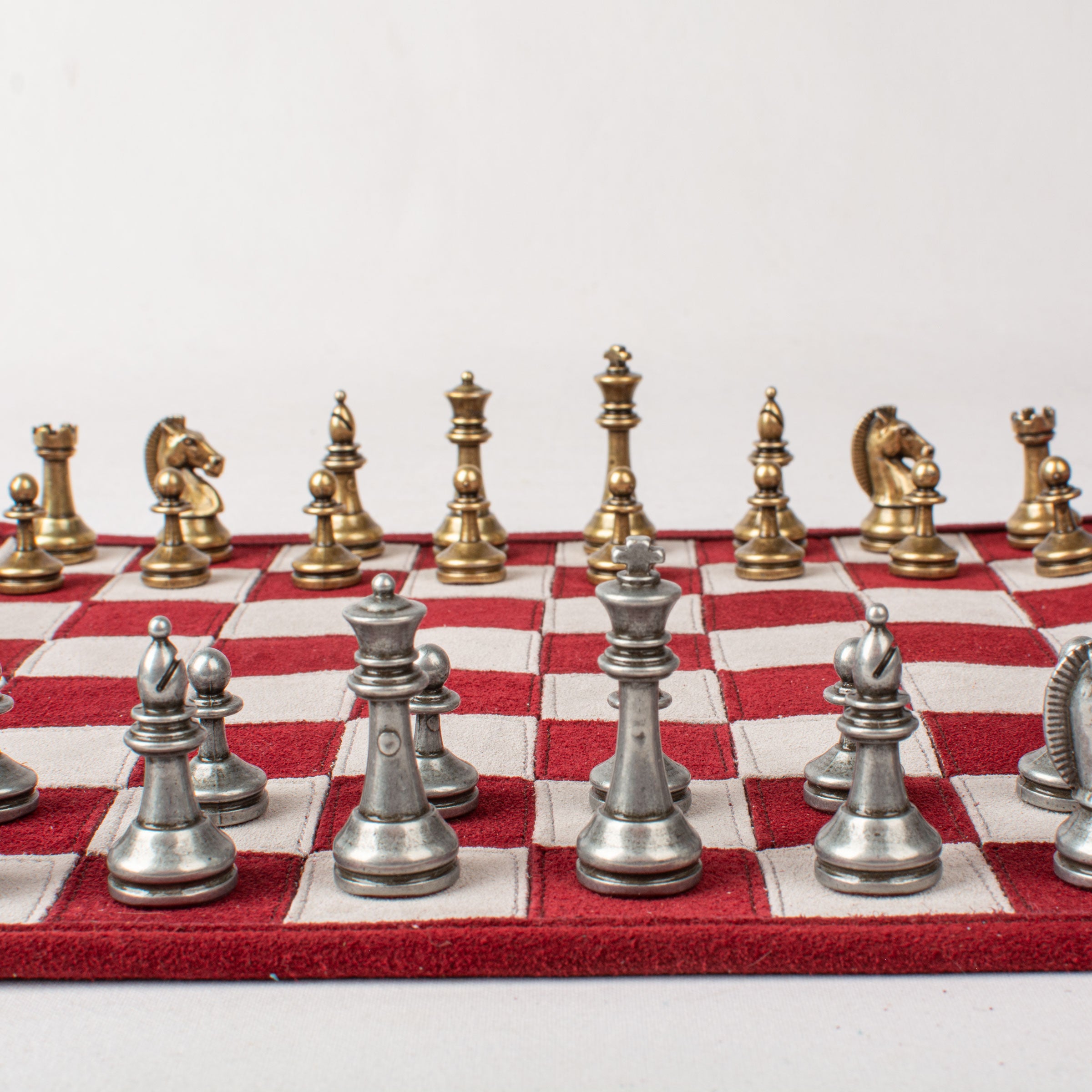 Premium Handcrafted Burgundy Red Suede Roll-Up Chess Set with Metal Chessmen - Premium Chess from MANOPOULOS Chess & Backgammon - Just €192! Shop now at MANOPOULOS Chess & Backgammon