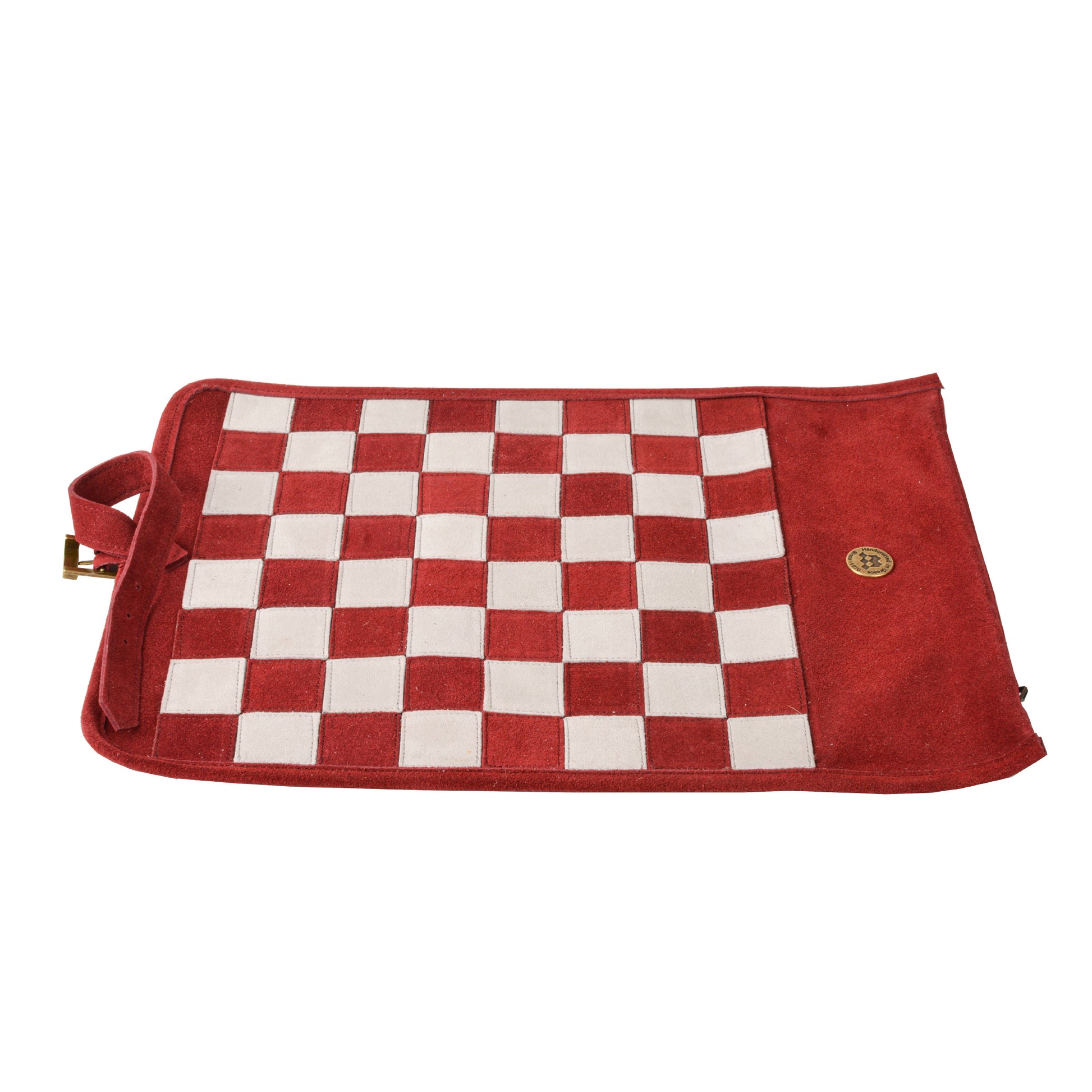 Premium Handcrafted Burgundy Red Suede Roll-Up Chess Set with Metal Chessmen - Premium Chess from MANOPOULOS Chess & Backgammon - Just €192! Shop now at MANOPOULOS Chess & Backgammon