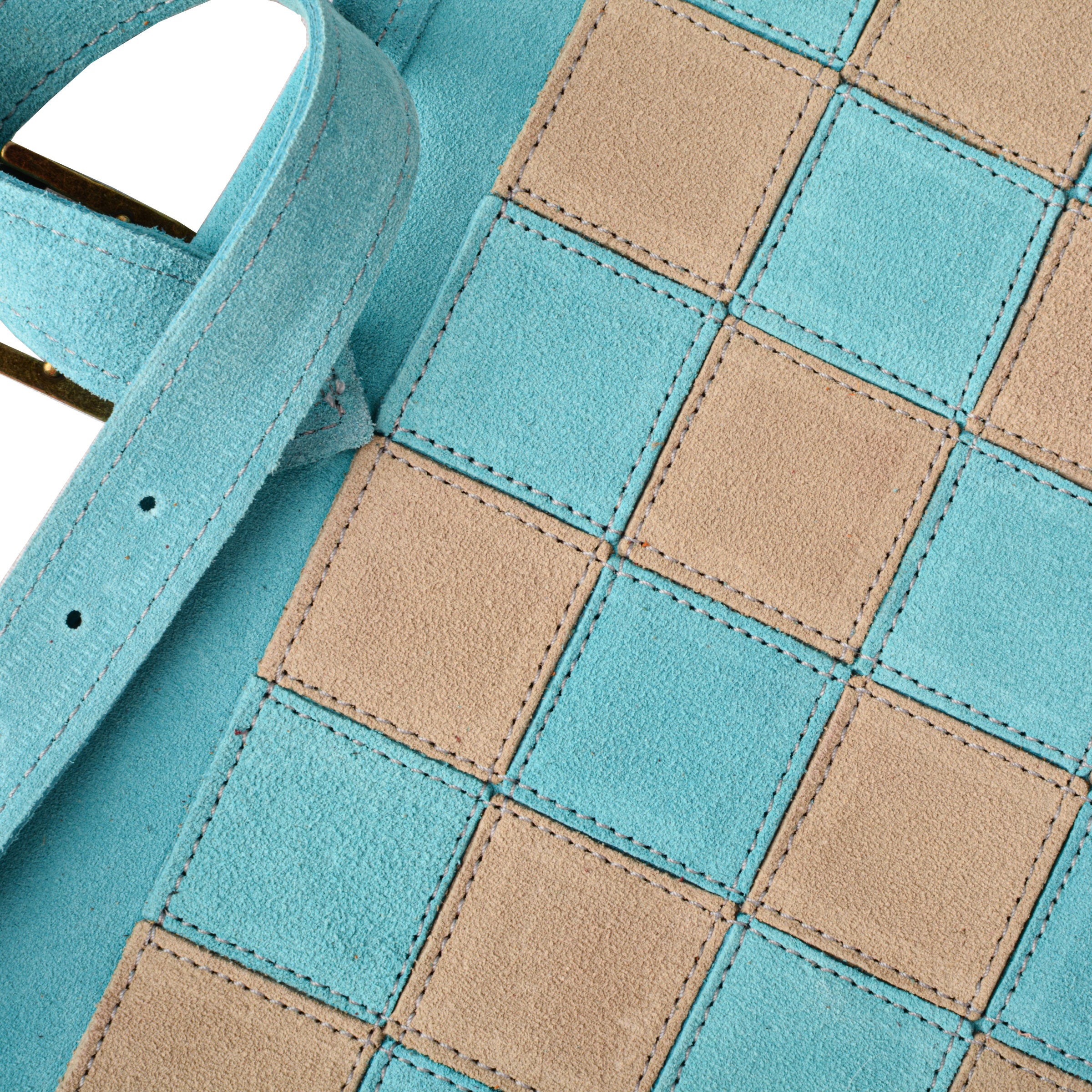 Premium Handcrafted Turquoise Suede Roll-Up Chess Set with Metal Chessmen - Premium Chess from MANOPOULOS Chess & Backgammon - Just €192! Shop now at MANOPOULOS Chess & Backgammon