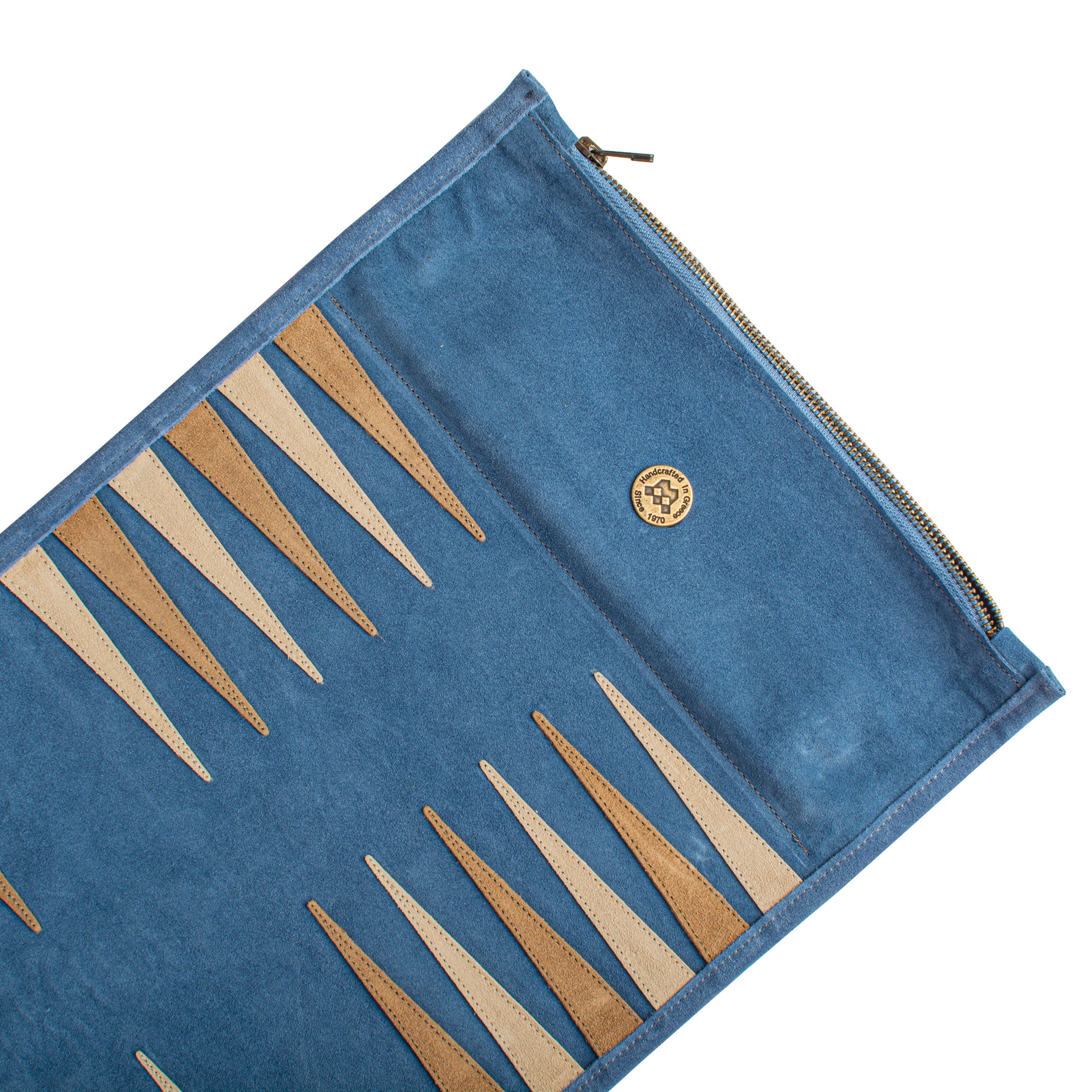 Premium Handcrafted RAF Blue Suede Roll-Up Backgammon Set