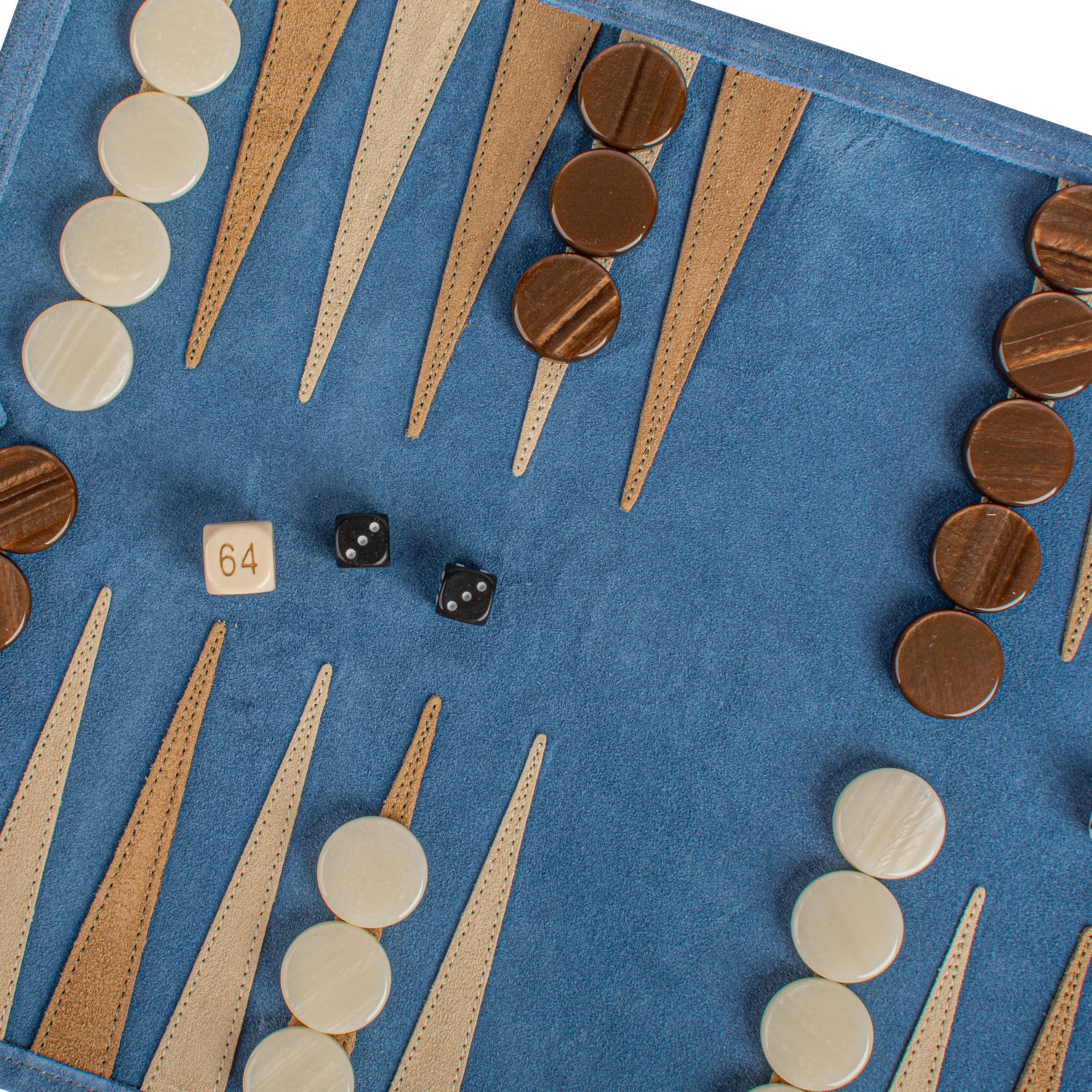 Premium Handcrafted Denim Blue Suede Roll-Up Backgammon Set - Premium Backgammon from MANOPOULOS Chess & Backgammon - Just €159! Shop now at MANOPOULOS Chess & Backgammon