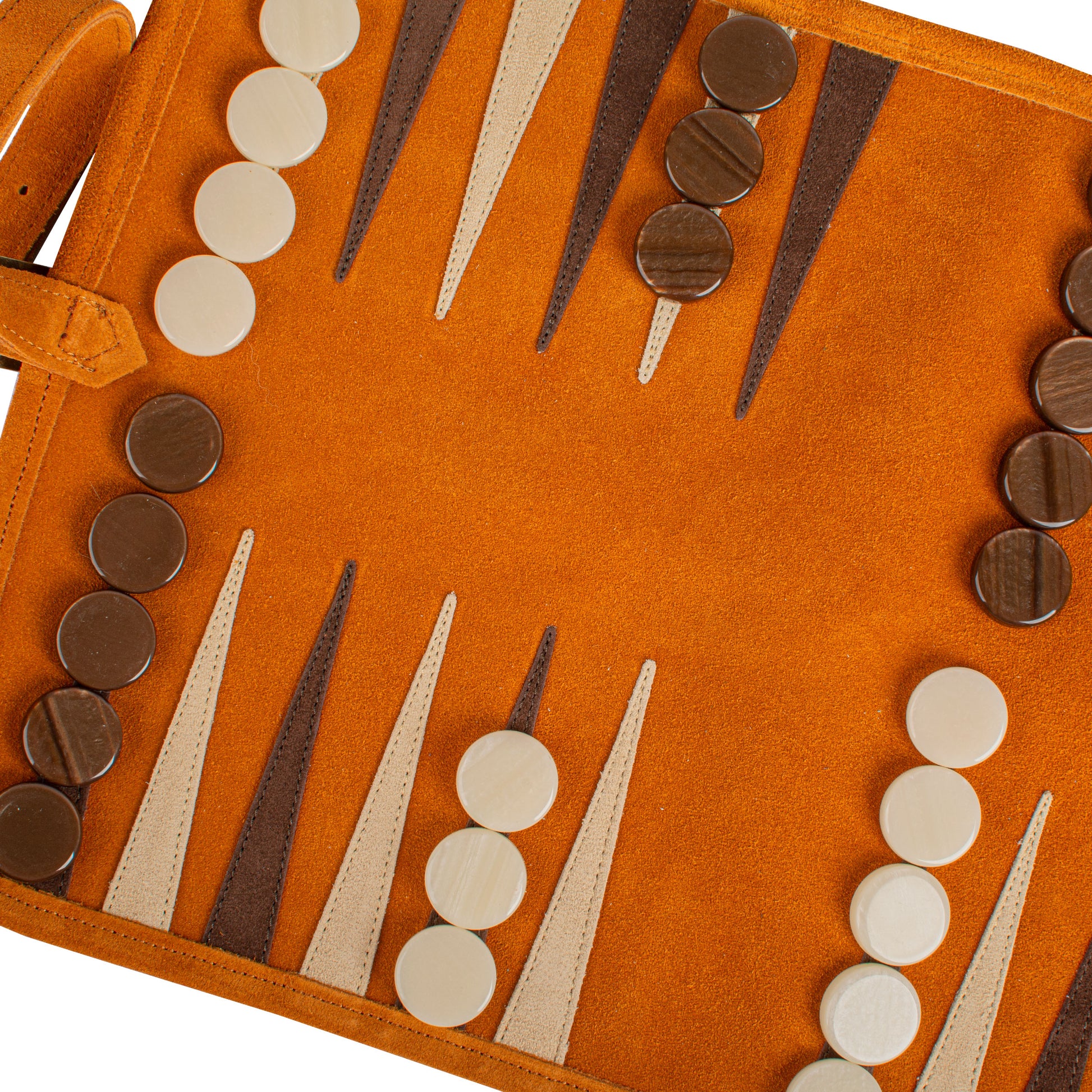 Premium Handcrafted Cinnamon Brown Suede Roll-Up Backgammon Set - Premium Backgammon from MANOPOULOS Chess & Backgammon - Just €159! Shop now at MANOPOULOS Chess & Backgammon