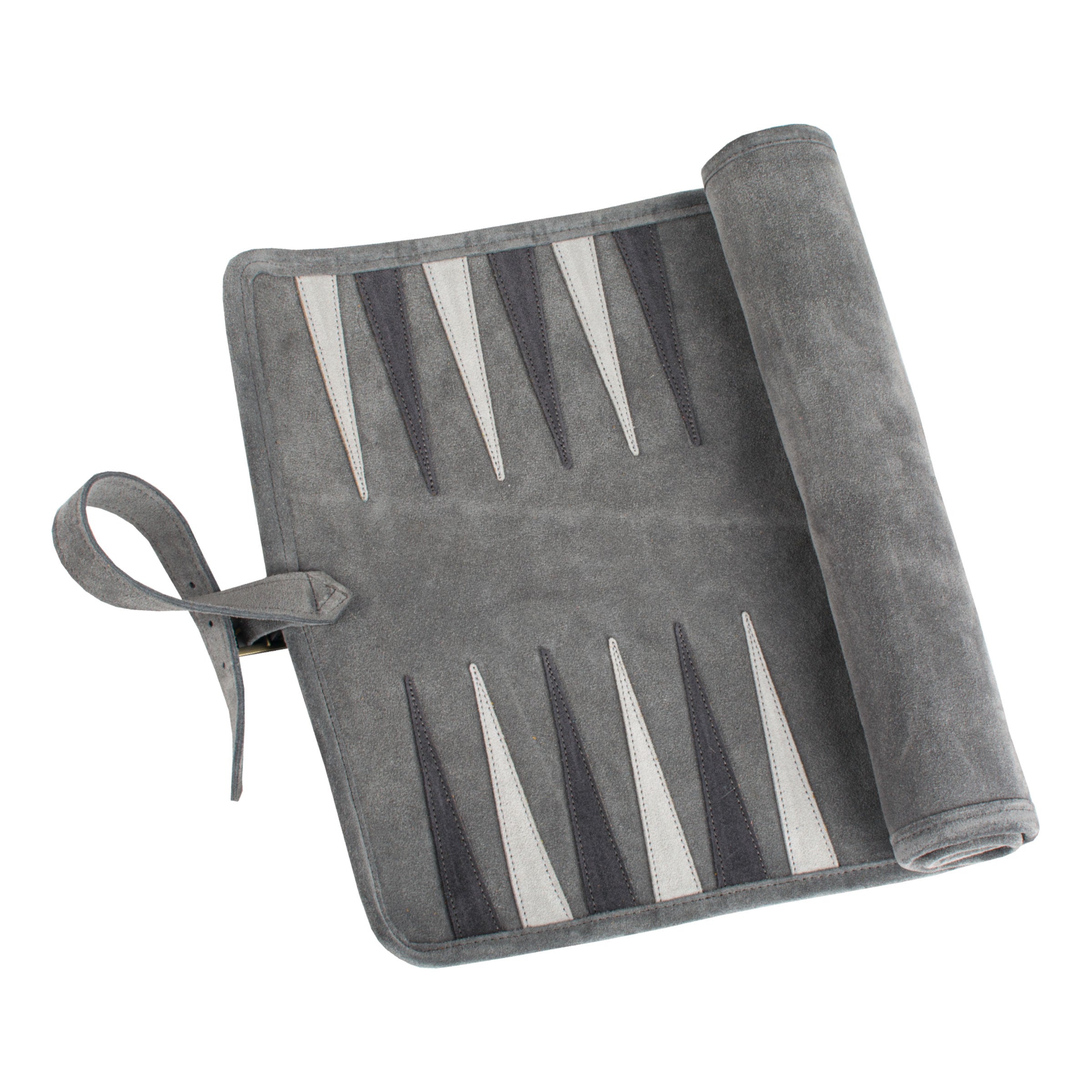 Premium Handcrafted Grey Suede Roll-Up Backgammon Set - Premium Backgammon from MANOPOULOS Chess & Backgammon - Just €159! Shop now at MANOPOULOS Chess & Backgammon