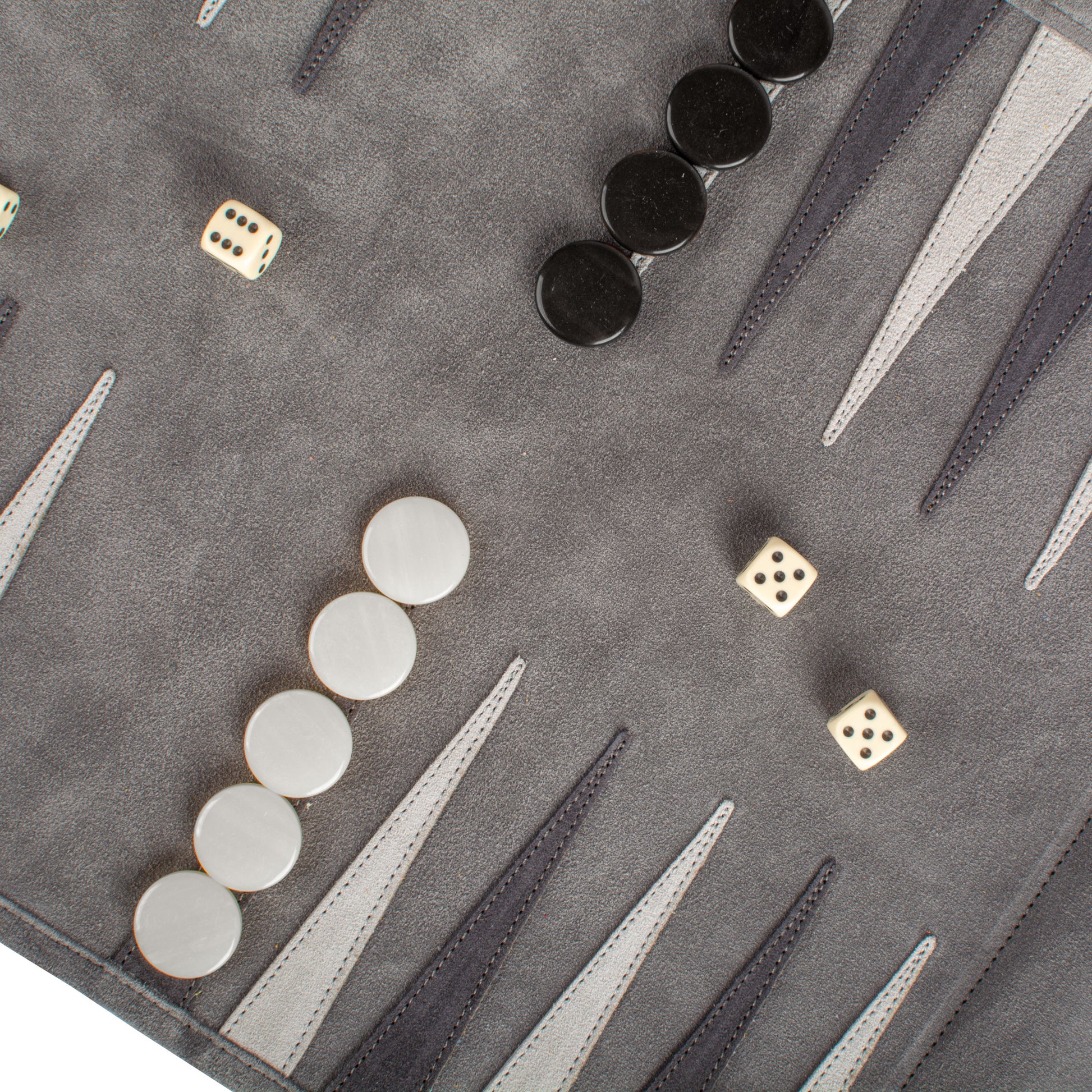 Premium Handcrafted Grey Suede Roll-Up Backgammon Set - Premium Backgammon from MANOPOULOS Chess & Backgammon - Just €159! Shop now at MANOPOULOS Chess & Backgammon