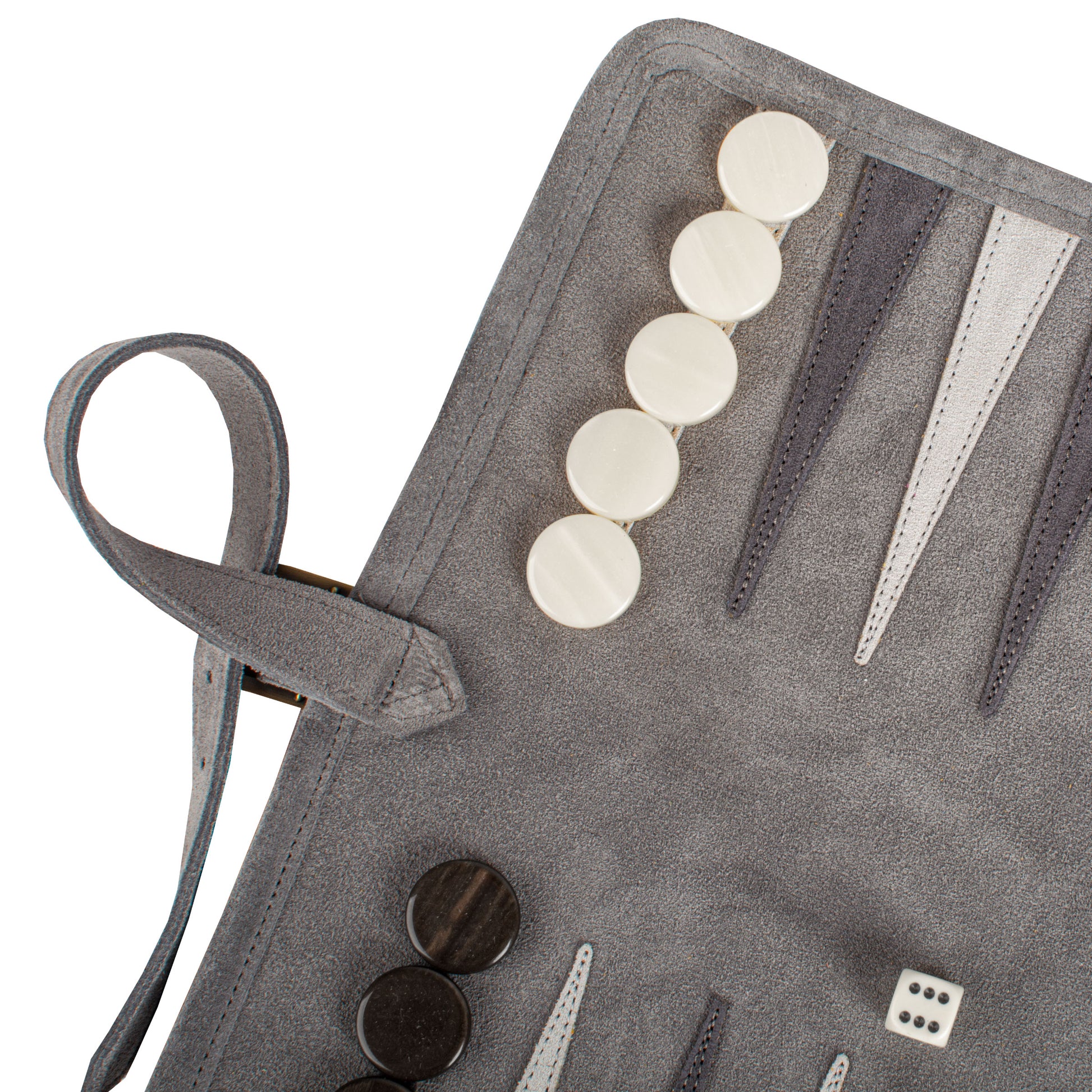 Premium Handcrafted Grey Suede Roll-Up Backgammon Set - Premium Backgammon from MANOPOULOS Chess & Backgammon - Just €159! Shop now at MANOPOULOS Chess & Backgammon