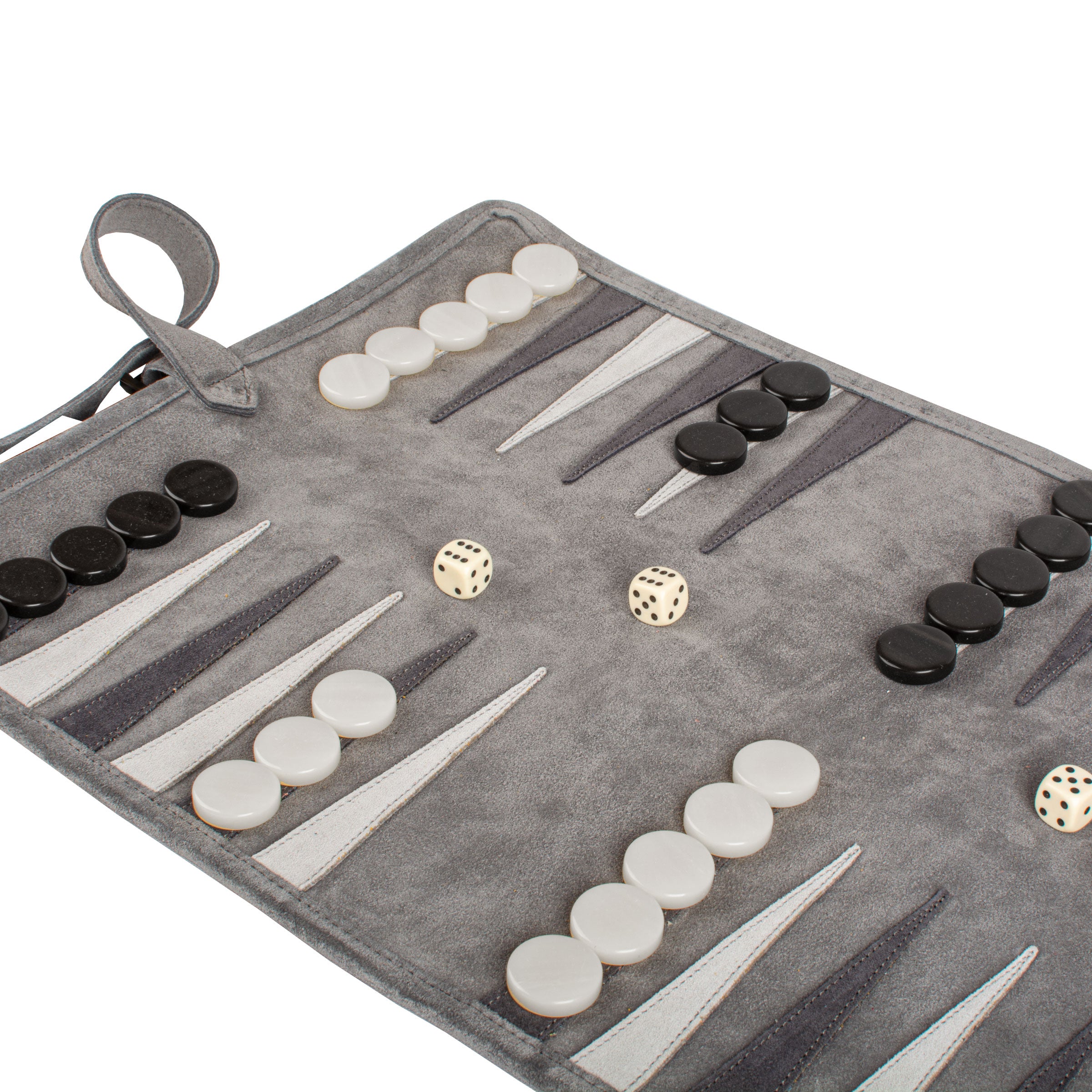 Premium Handcrafted Grey Suede Roll-Up Backgammon Set - Premium Backgammon from MANOPOULOS Chess & Backgammon - Just €159! Shop now at MANOPOULOS Chess & Backgammon
