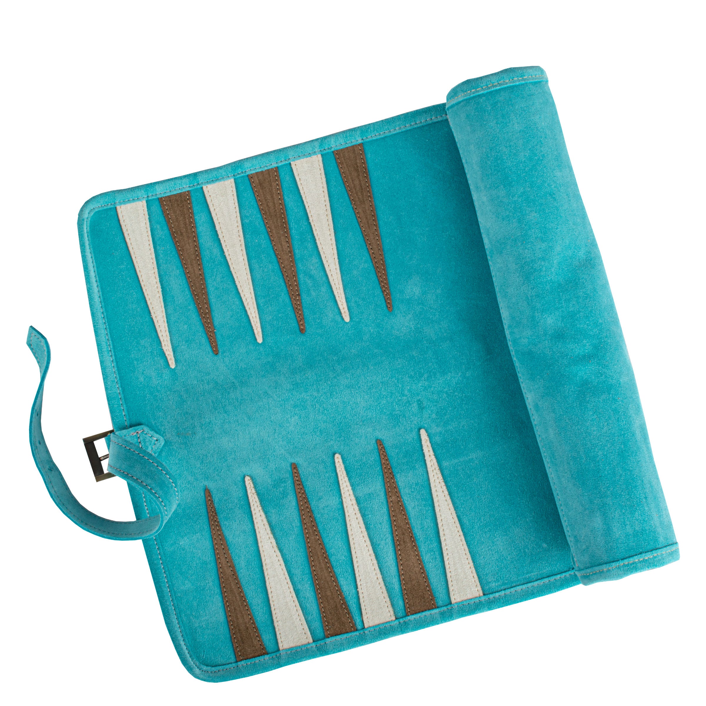 Premium Handcrafted Turquoise Suede Roll-Up Backgammon Set - Premium Backgammon from MANOPOULOS Chess & Backgammon - Just €159! Shop now at MANOPOULOS Chess & Backgammon