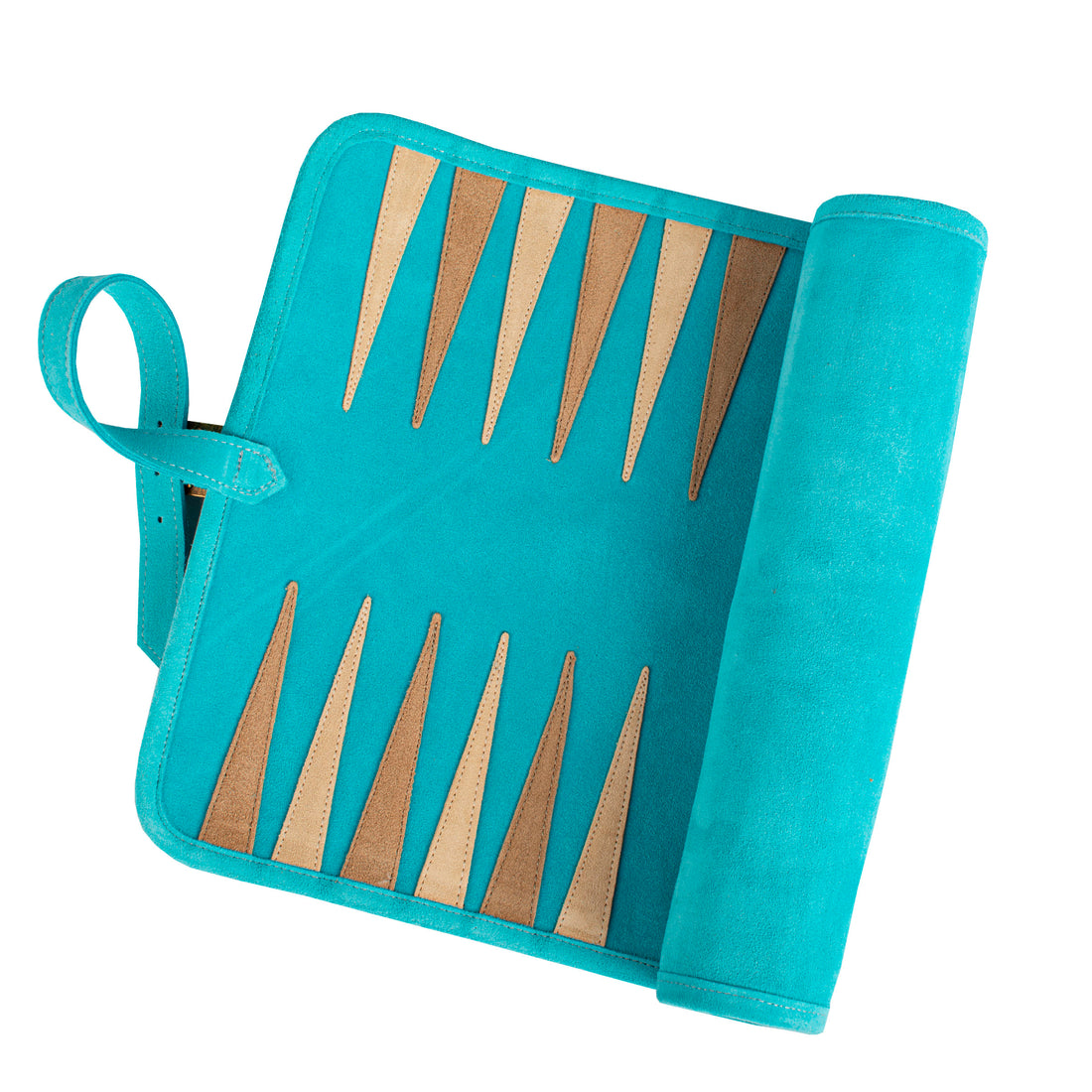 Premium Handcrafted Turquoise Suede Roll-Up Backgammon Set - Premium Backgammon from MANOPOULOS Chess & Backgammon - Just €159! Shop now at MANOPOULOS Chess & Backgammon