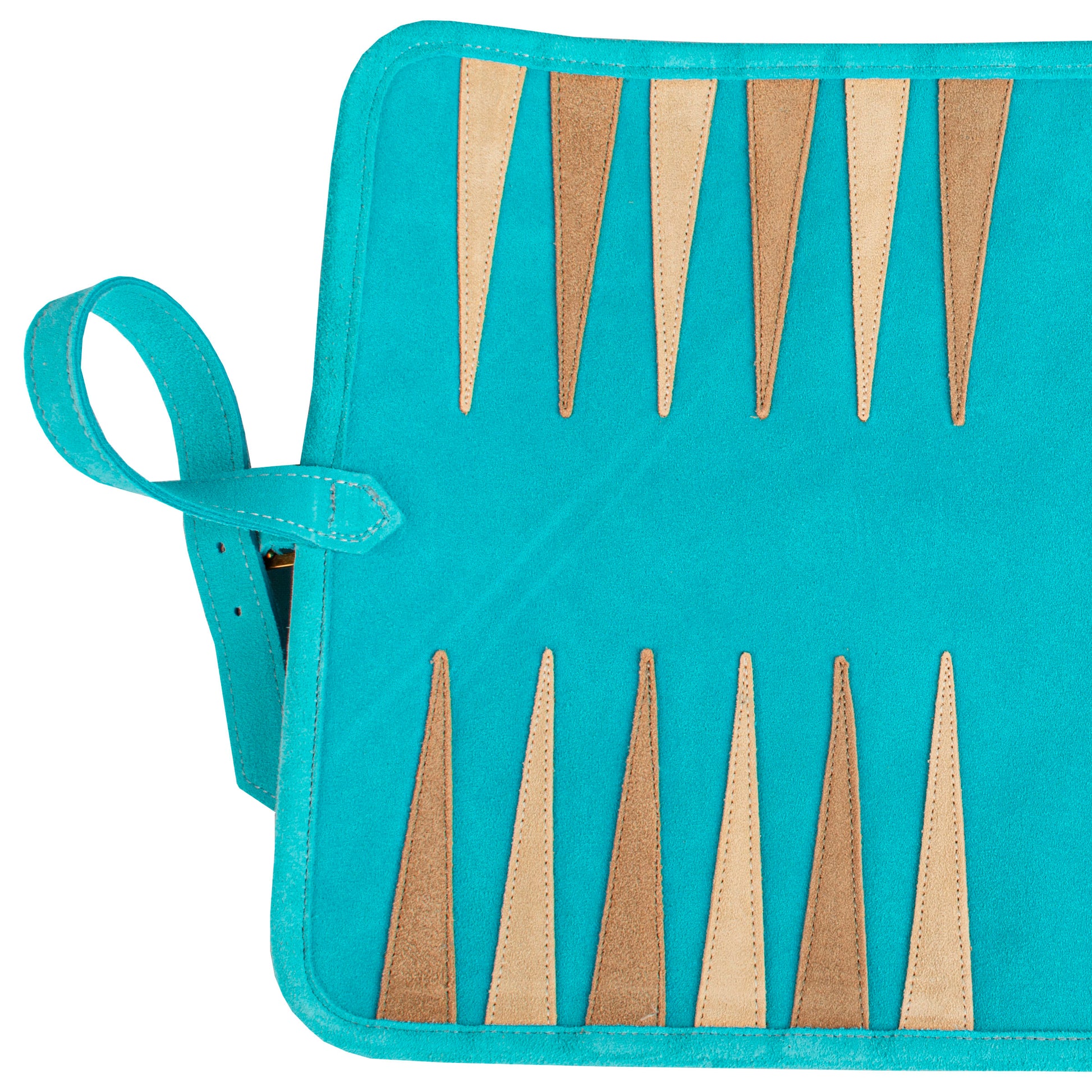 Premium Handcrafted Turquoise Suede Roll-Up Backgammon Set - Premium Backgammon from MANOPOULOS Chess & Backgammon - Just €159! Shop now at MANOPOULOS Chess & Backgammon