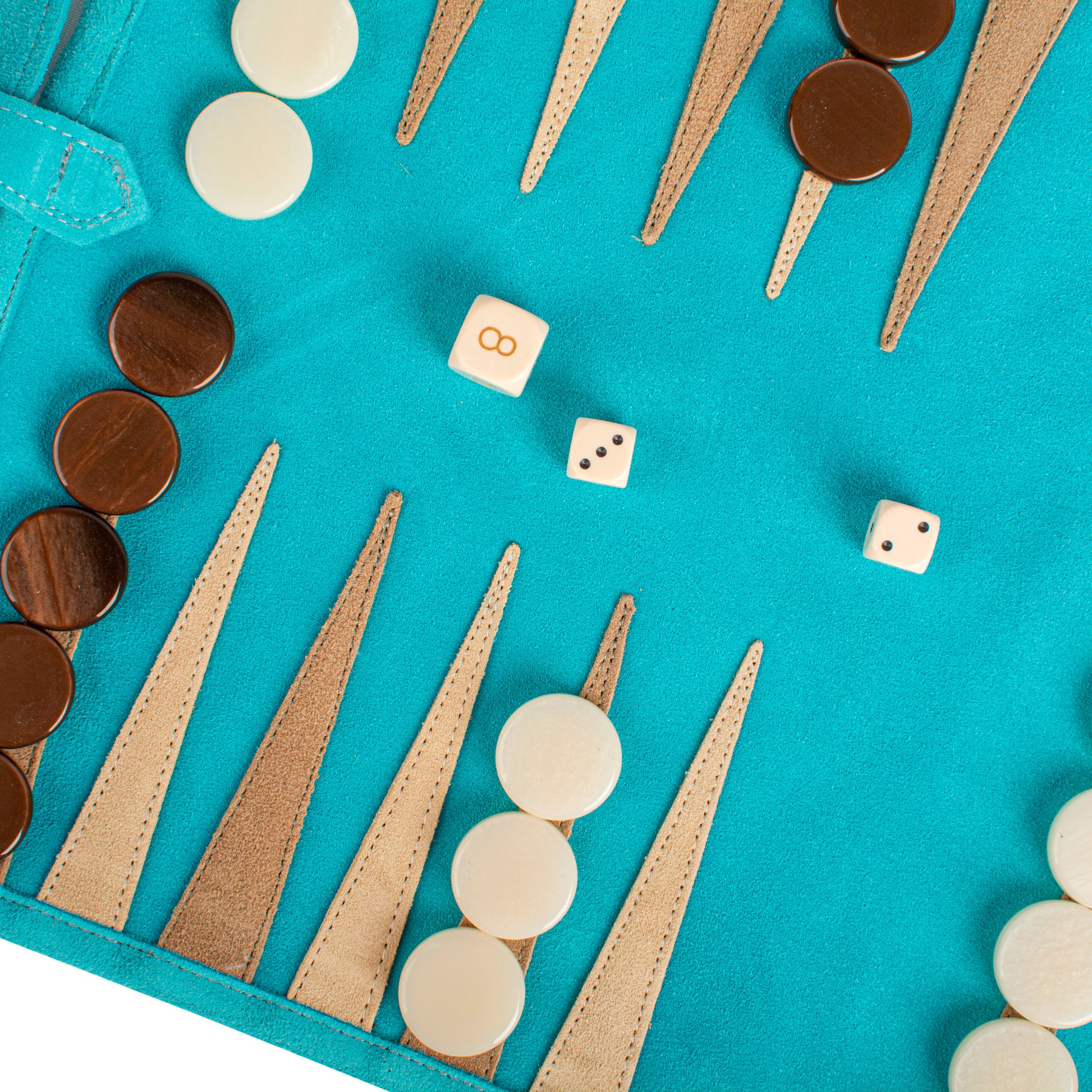Premium Handcrafted Turquoise Suede Roll-Up Backgammon Set - Premium Backgammon from MANOPOULOS Chess & Backgammon - Just €159! Shop now at MANOPOULOS Chess & Backgammon