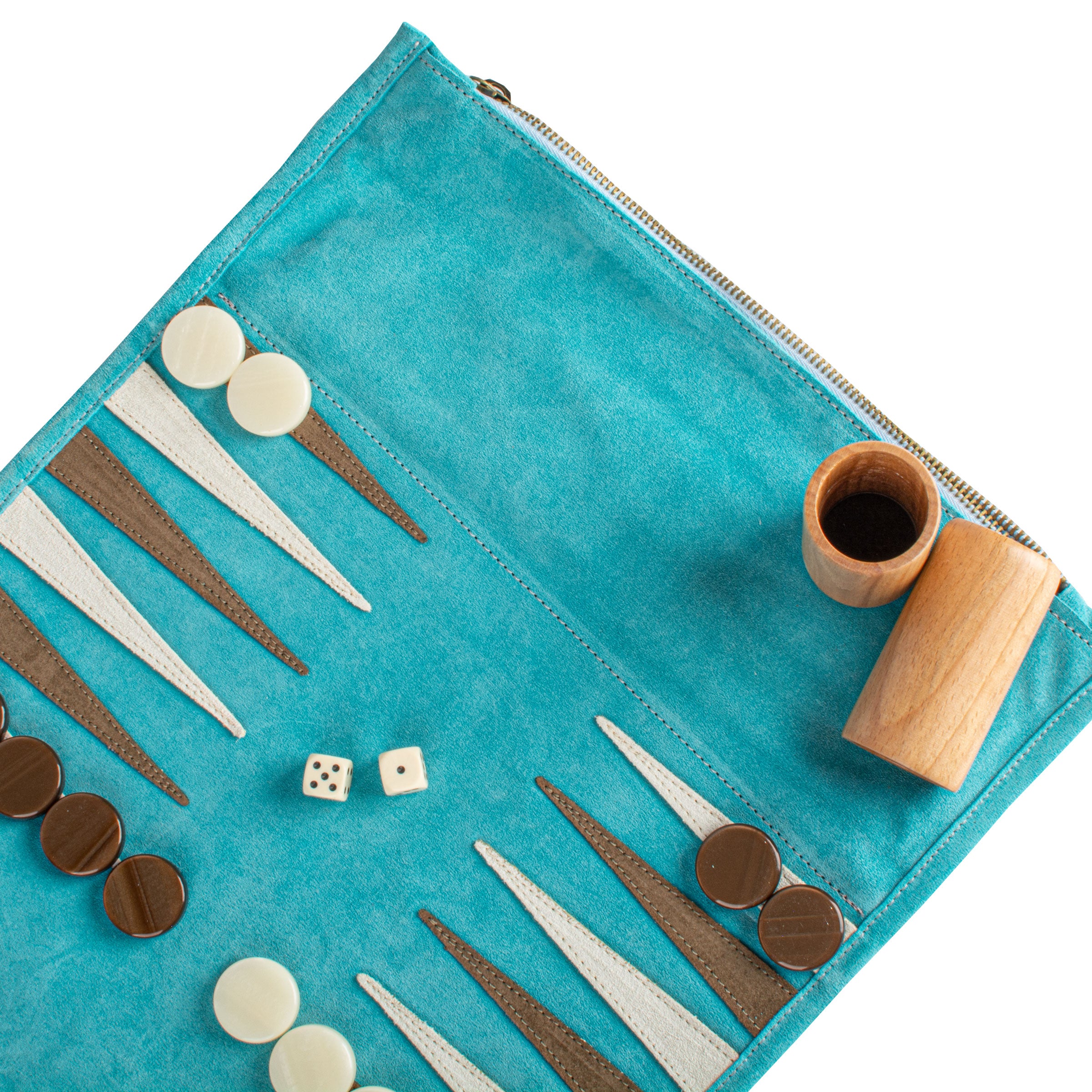 Premium Handcrafted Turquoise Suede Roll-Up Backgammon Set - Premium Backgammon from MANOPOULOS Chess & Backgammon - Just €159! Shop now at MANOPOULOS Chess & Backgammon