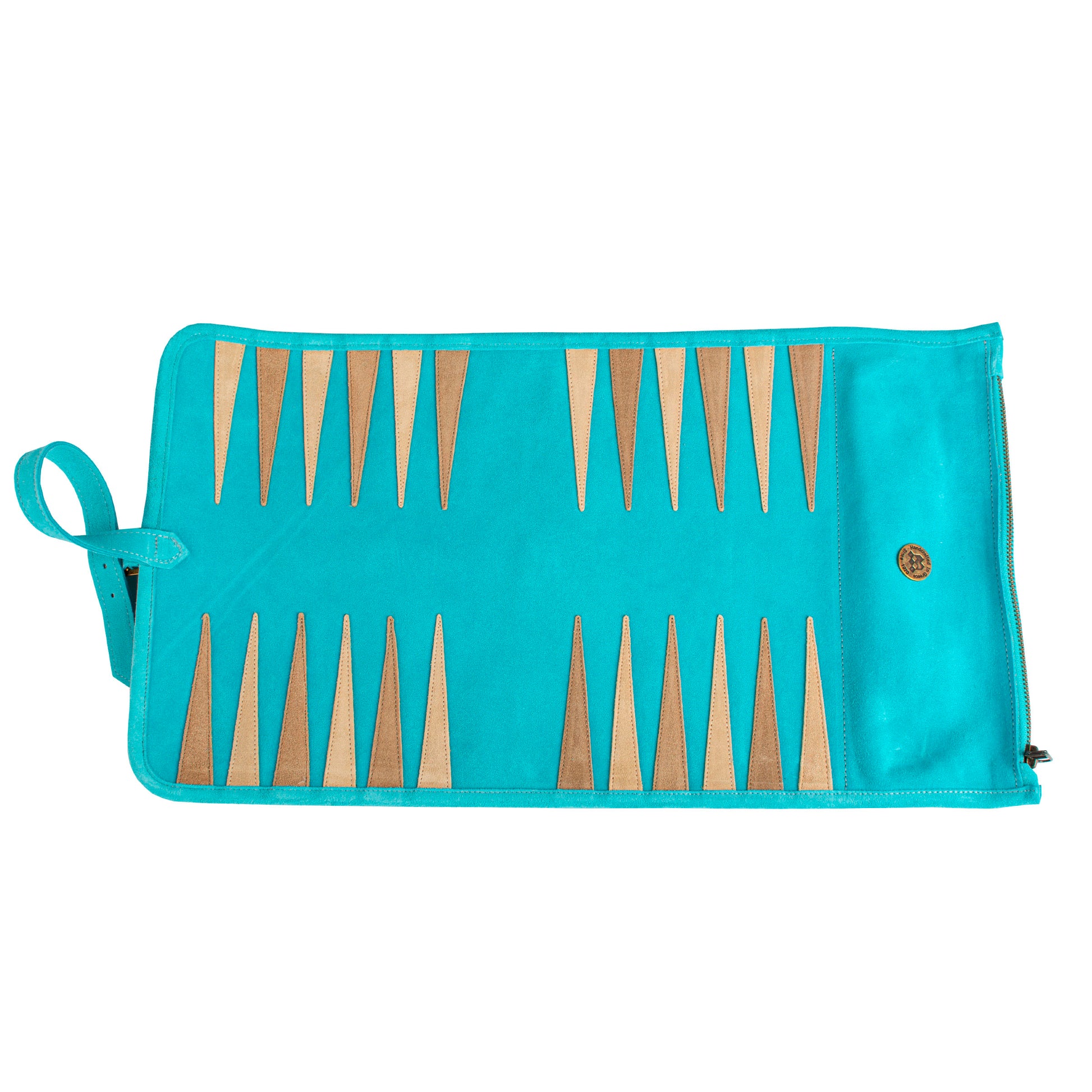 Premium Handcrafted Turquoise Suede Roll-Up Backgammon Set - Premium Backgammon from MANOPOULOS Chess & Backgammon - Just €159! Shop now at MANOPOULOS Chess & Backgammon