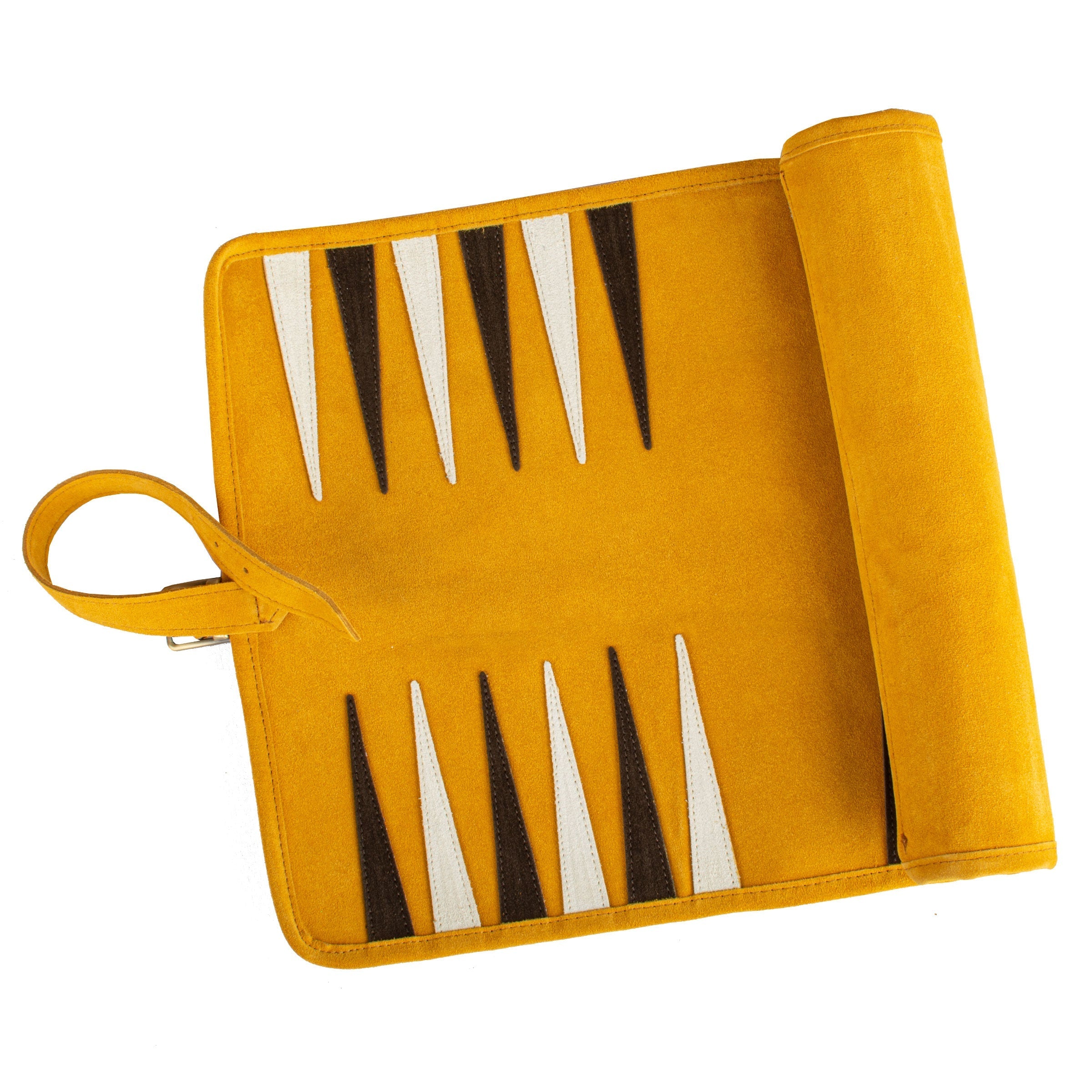 Premium Handcrafted Warm Yellow Suede Roll-Up Backgammon Set - Premium Backgammon from MANOPOULOS Chess & Backgammon - Just €159! Shop now at MANOPOULOS Chess & Backgammon