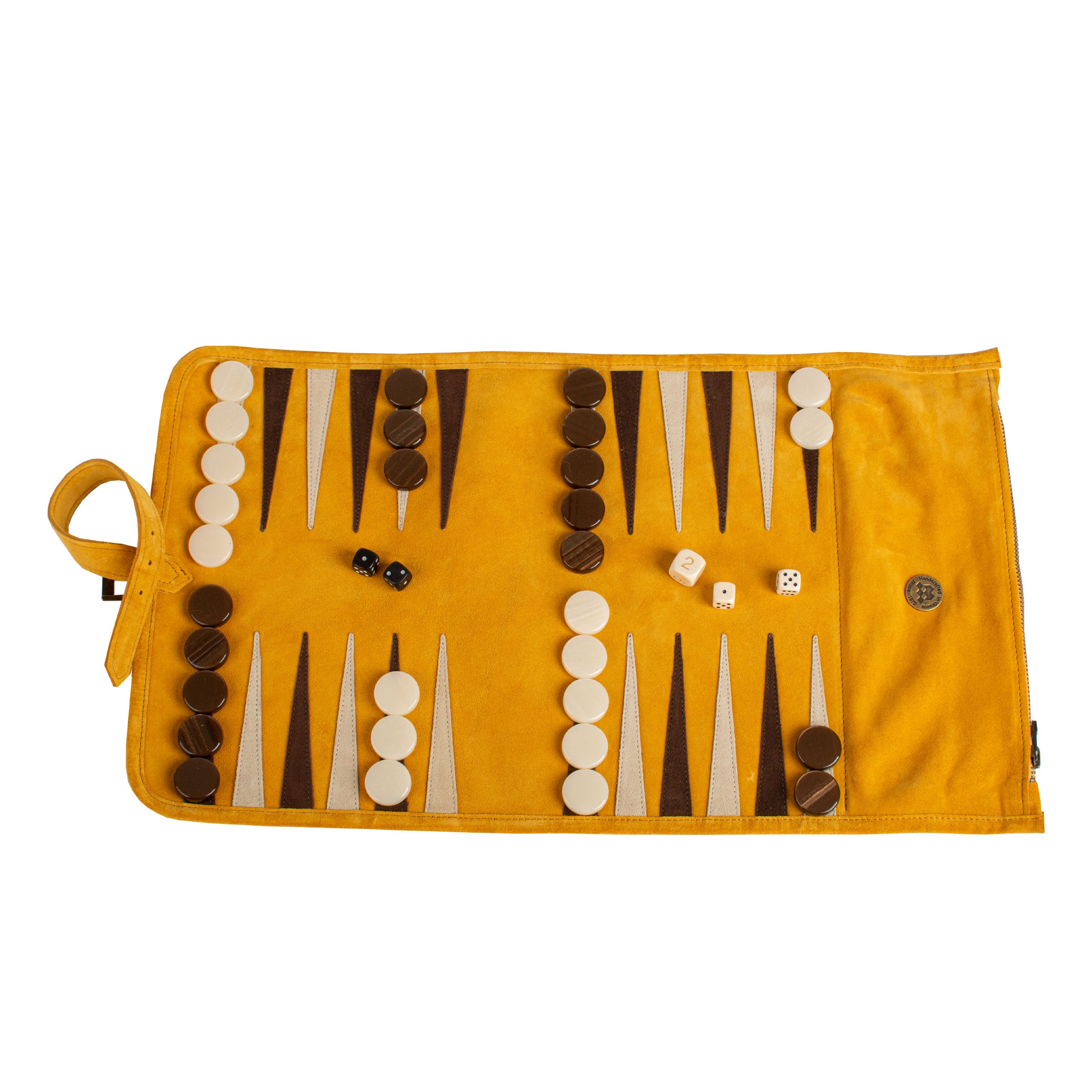 Premium Handcrafted Warm Yellow Suede Roll-Up Backgammon Set - Premium Backgammon from MANOPOULOS Chess & Backgammon - Just €159! Shop now at MANOPOULOS Chess & Backgammon