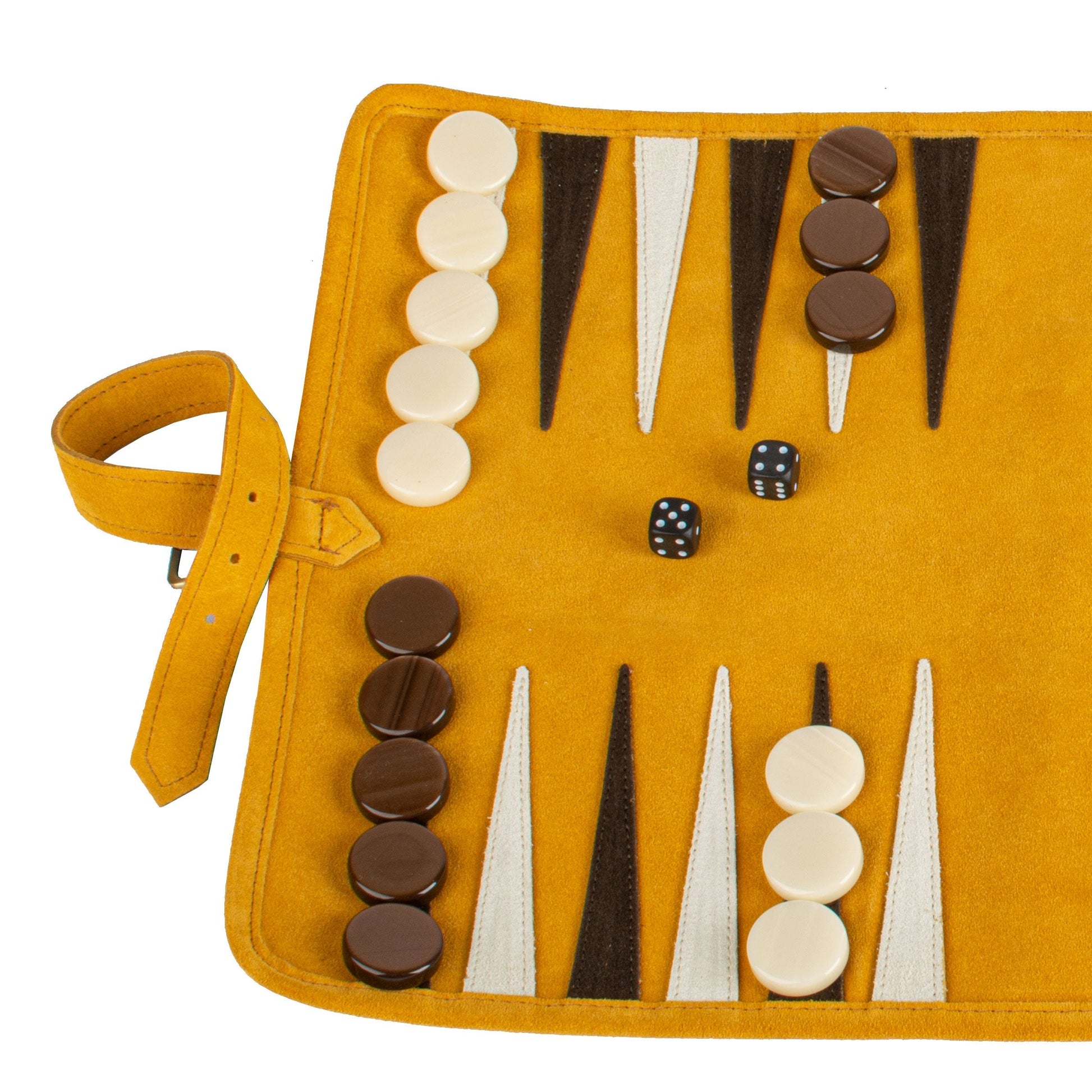 Premium Handcrafted Warm Yellow Suede Roll-Up Backgammon Set - Premium Backgammon from MANOPOULOS Chess & Backgammon - Just €159! Shop now at MANOPOULOS Chess & Backgammon