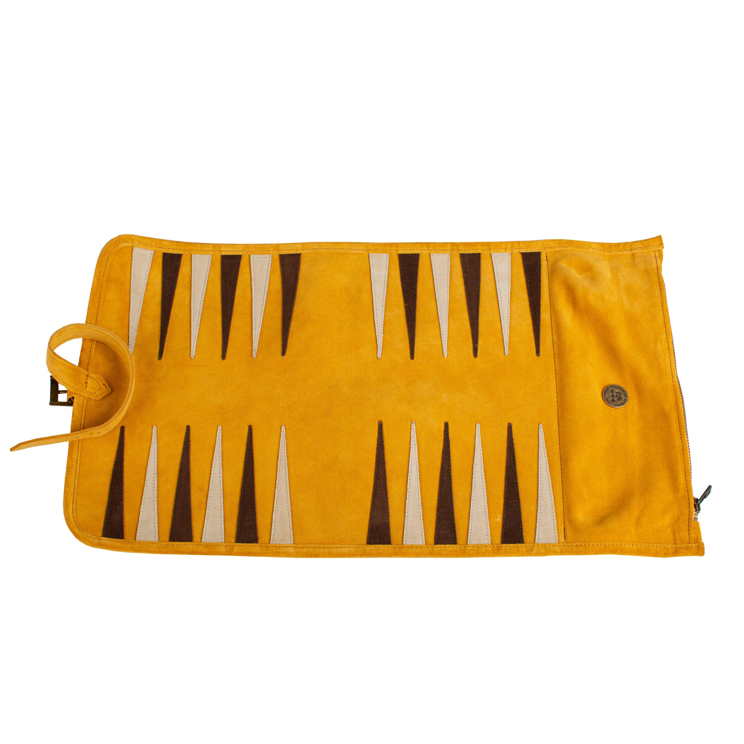 Premium Handcrafted Warm Yellow Suede Roll-Up Backgammon Set - Premium Backgammon from MANOPOULOS Chess & Backgammon - Just €159! Shop now at MANOPOULOS Chess & Backgammon