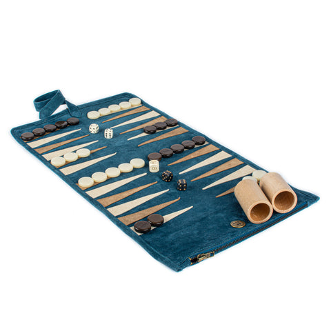 RAF BLUE SUEDE ROLL-UP Backgammon