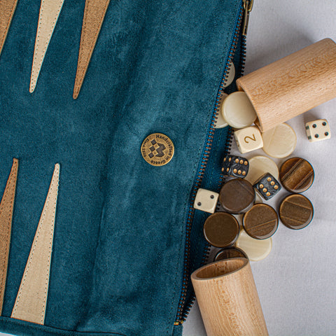 RAF BLUE SUEDE ROLL-UP Backgammon