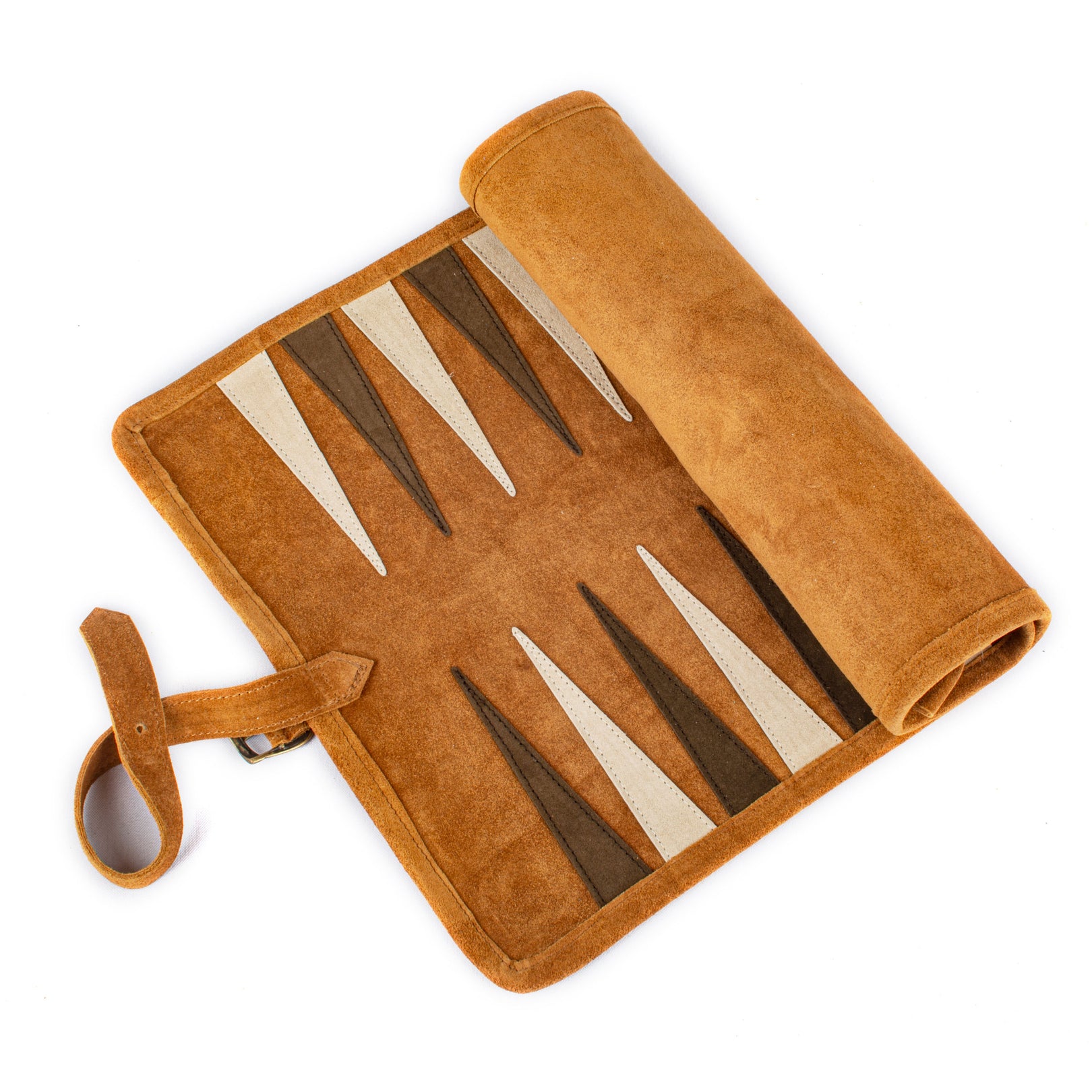 Handcrafted Suede Roll-Up Backgammon Set