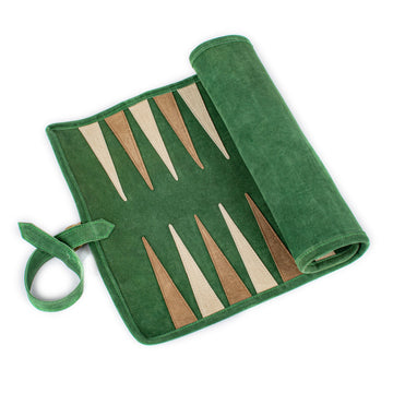 Premium Handcrafted Forest Green Suede Roll-Up Backgammon Set - Premium Backgammon from MANOPOULOS Chess & Backgammon - Just €159! Shop now at MANOPOULOS Chess & Backgammon