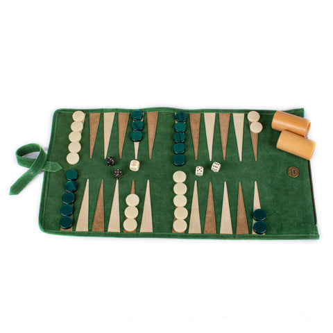 FOREST GREEN SUEDE ROLL-UP Backgammon