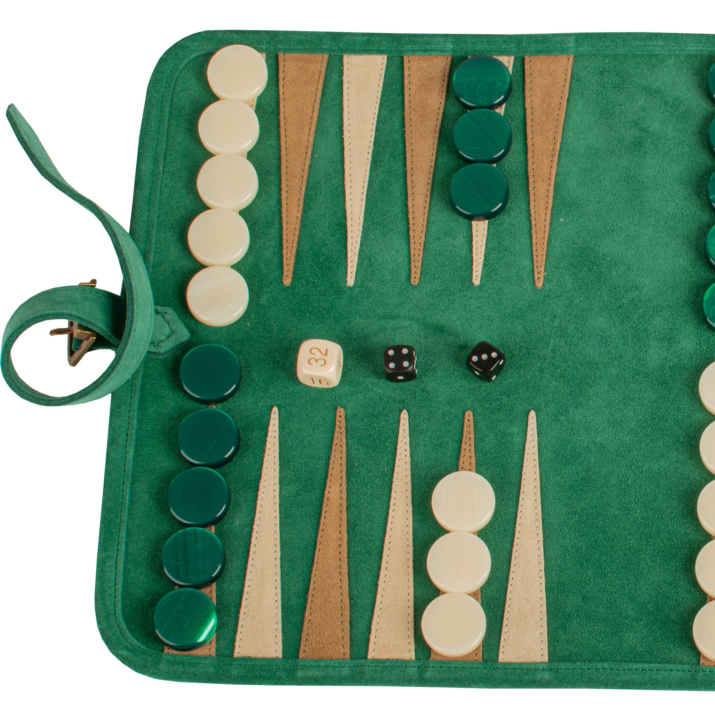 シャルムボー　パックセット×6 Premium Handcrafted Forest Green Suede Roll-Up Backgammon Set
