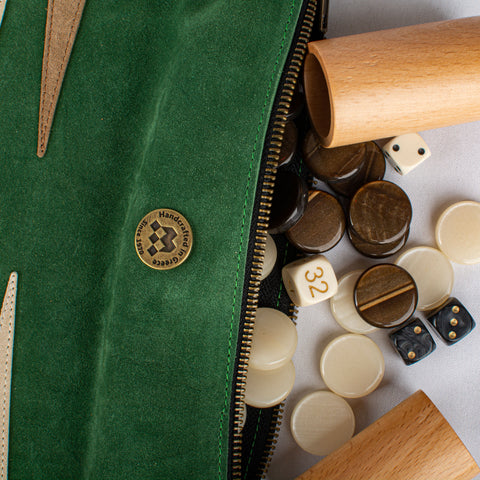 FOREST GREEN SUEDE ROLL-UP Backgammon