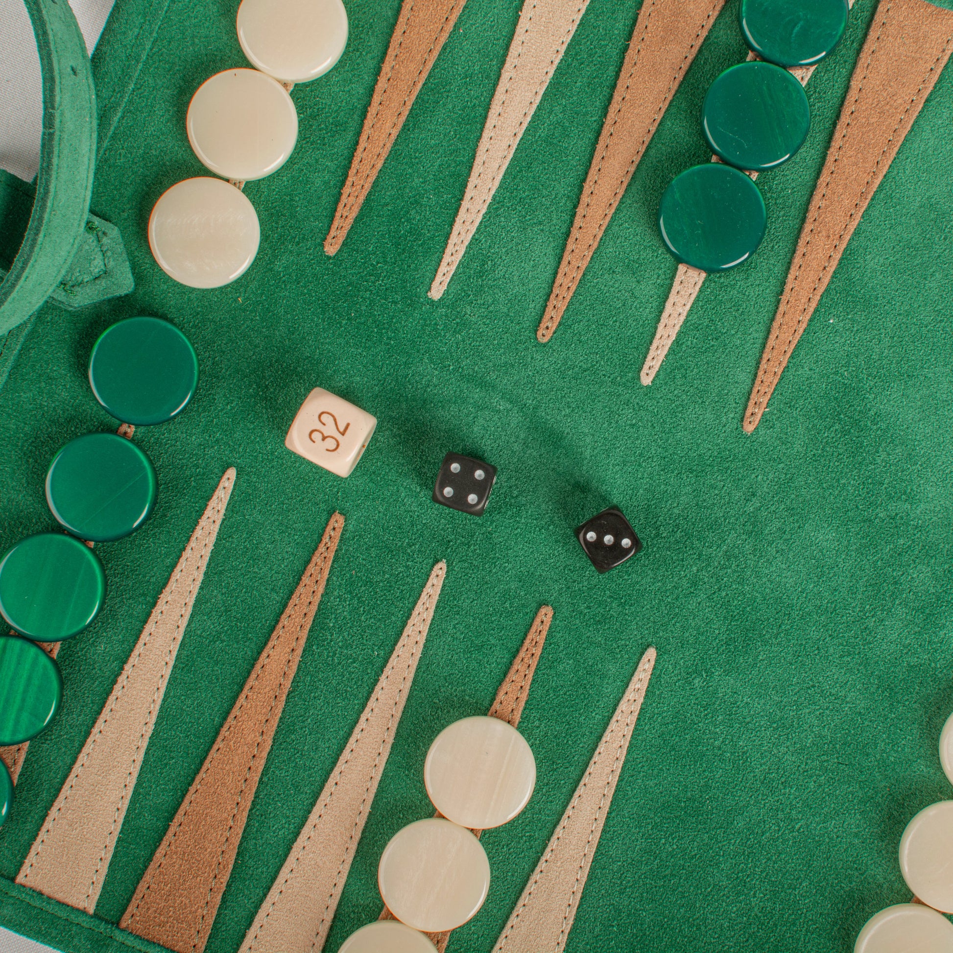 Premium Handcrafted Forest Green Suede Roll-Up Backgammon Set - Premium Backgammon from MANOPOULOS Chess & Backgammon - Just €159! Shop now at MANOPOULOS Chess & Backgammon