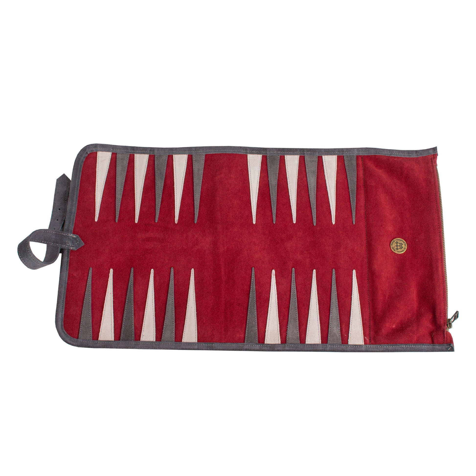 Premium Handcrafted Burgundy Red Suede Roll-Up Backgammon Set - Premium Backgammon from MANOPOULOS Chess & Backgammon - Just €159! Shop now at MANOPOULOS Chess & Backgammon