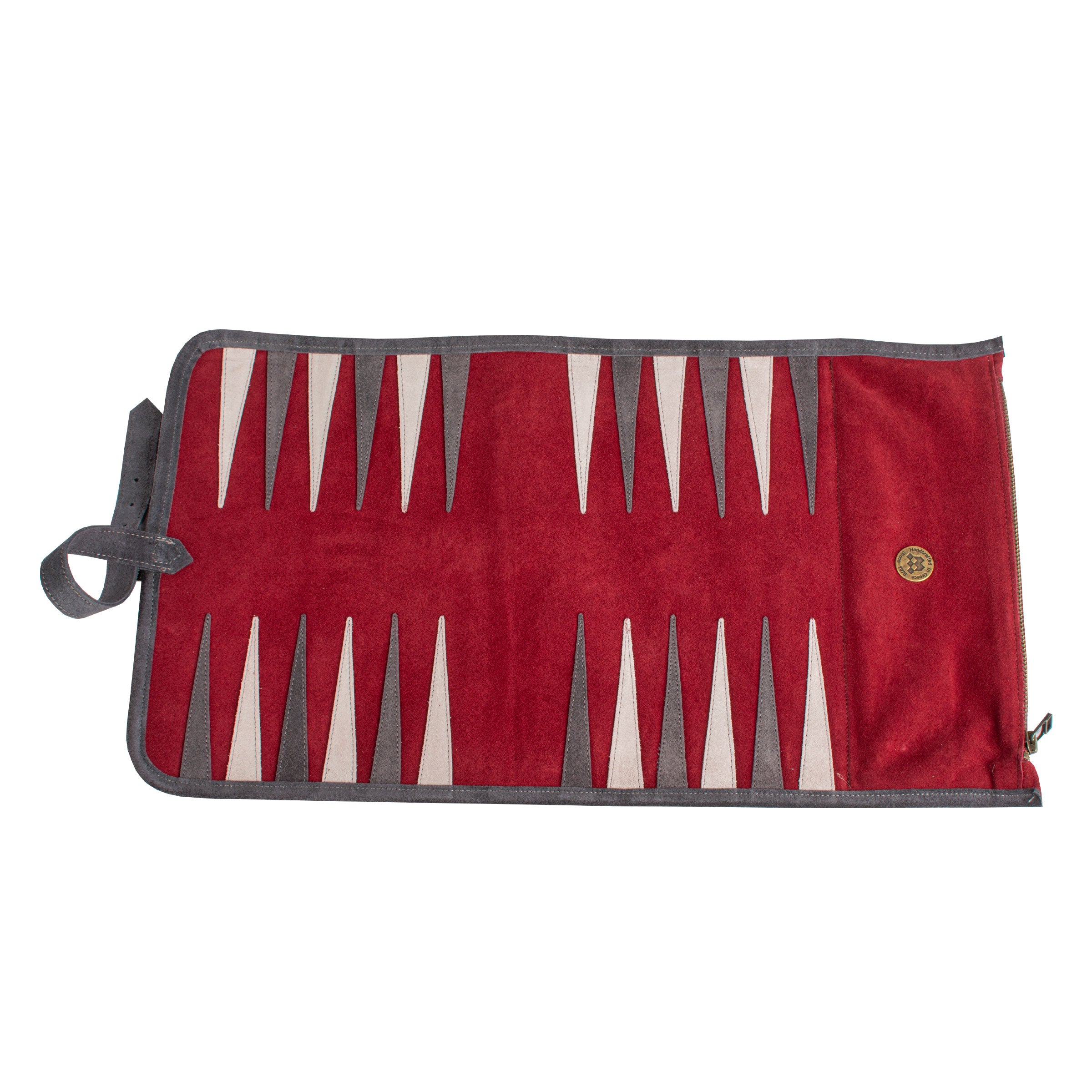 Premium Handcrafted Burgundy Red Suede Roll-Up Backgammon Set - Premium Backgammon from MANOPOULOS Chess & Backgammon - Just €159! Shop now at MANOPOULOS Chess & Backgammon