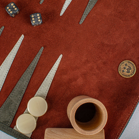 BURGUNDY RED SUEDE ROLL-UP Backgammon