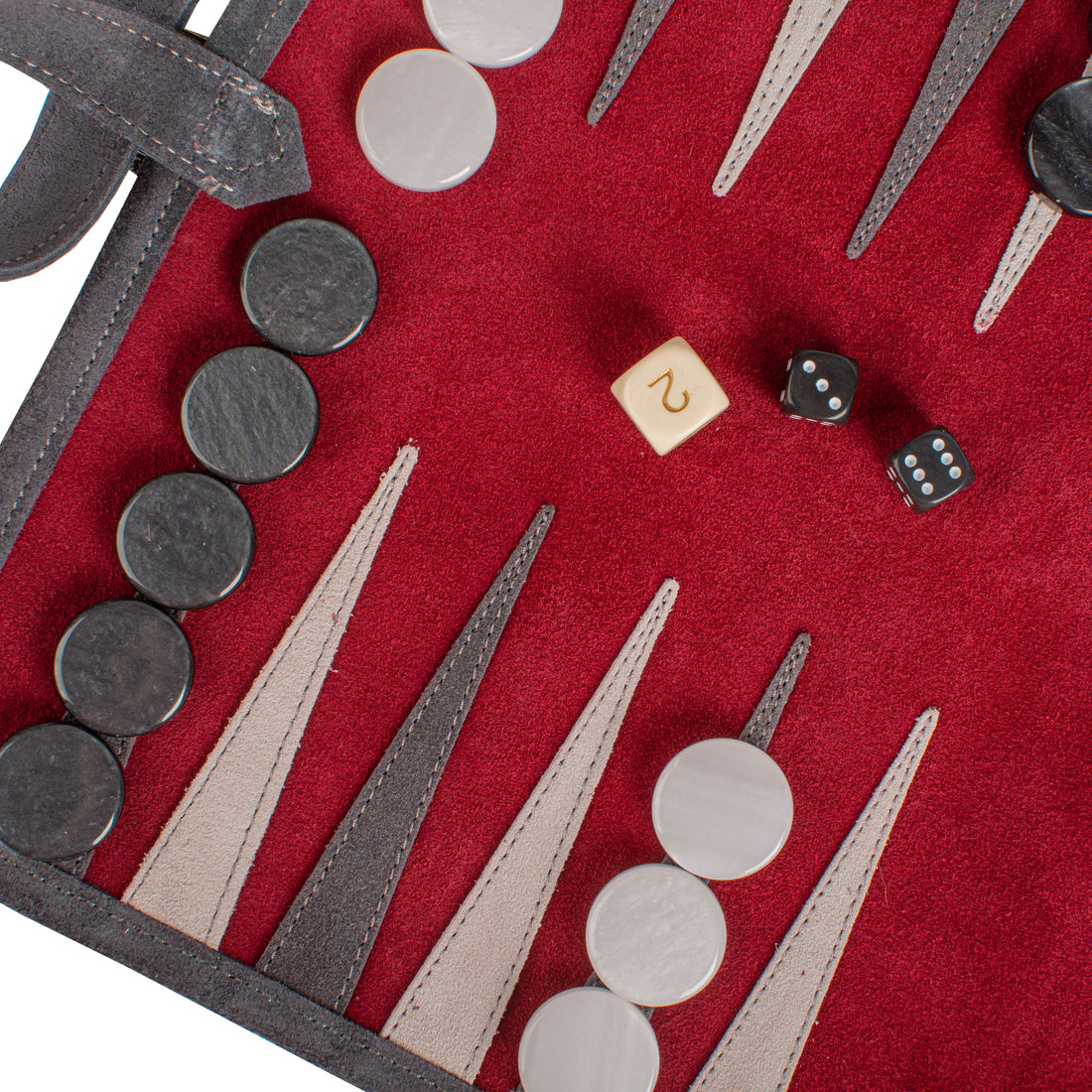Premium Handcrafted Burgundy Red Suede Roll-Up Backgammon Set - Premium Backgammon from MANOPOULOS Chess & Backgammon - Just €159! Shop now at MANOPOULOS Chess & Backgammon