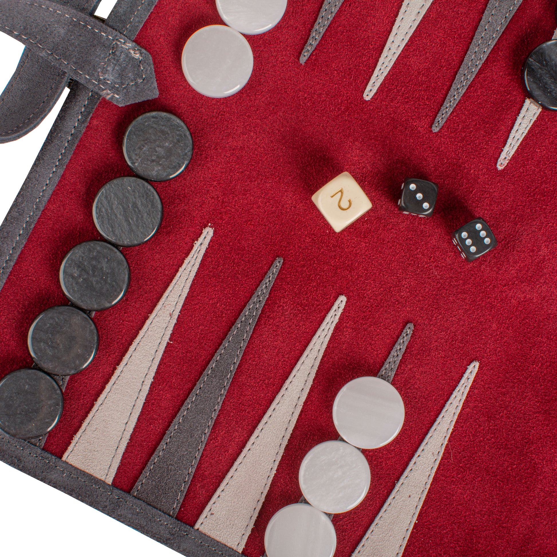 Premium Handcrafted Burgundy Red Suede Roll-Up Backgammon Set - Premium Backgammon from MANOPOULOS Chess & Backgammon - Just €159! Shop now at MANOPOULOS Chess & Backgammon