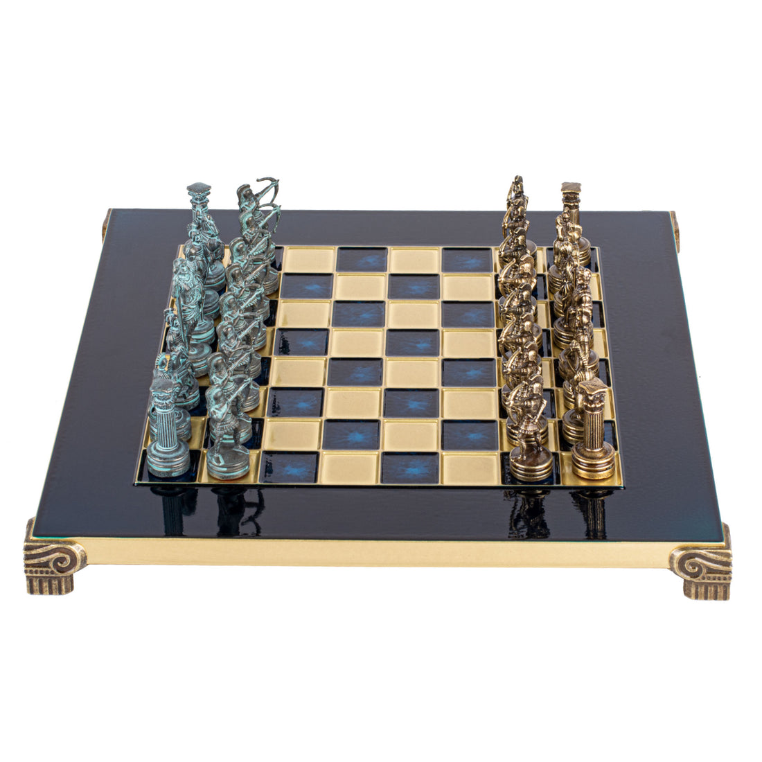 Handcrafted Luxury Archers Chess Set - Blue/Brass Chessmen and Bronze Chessboard (Small) - Premium Chess from MANOPOULOS Chess & Backgammon - Just €168! Shop now at MANOPOULOS Chess & Backgammon
