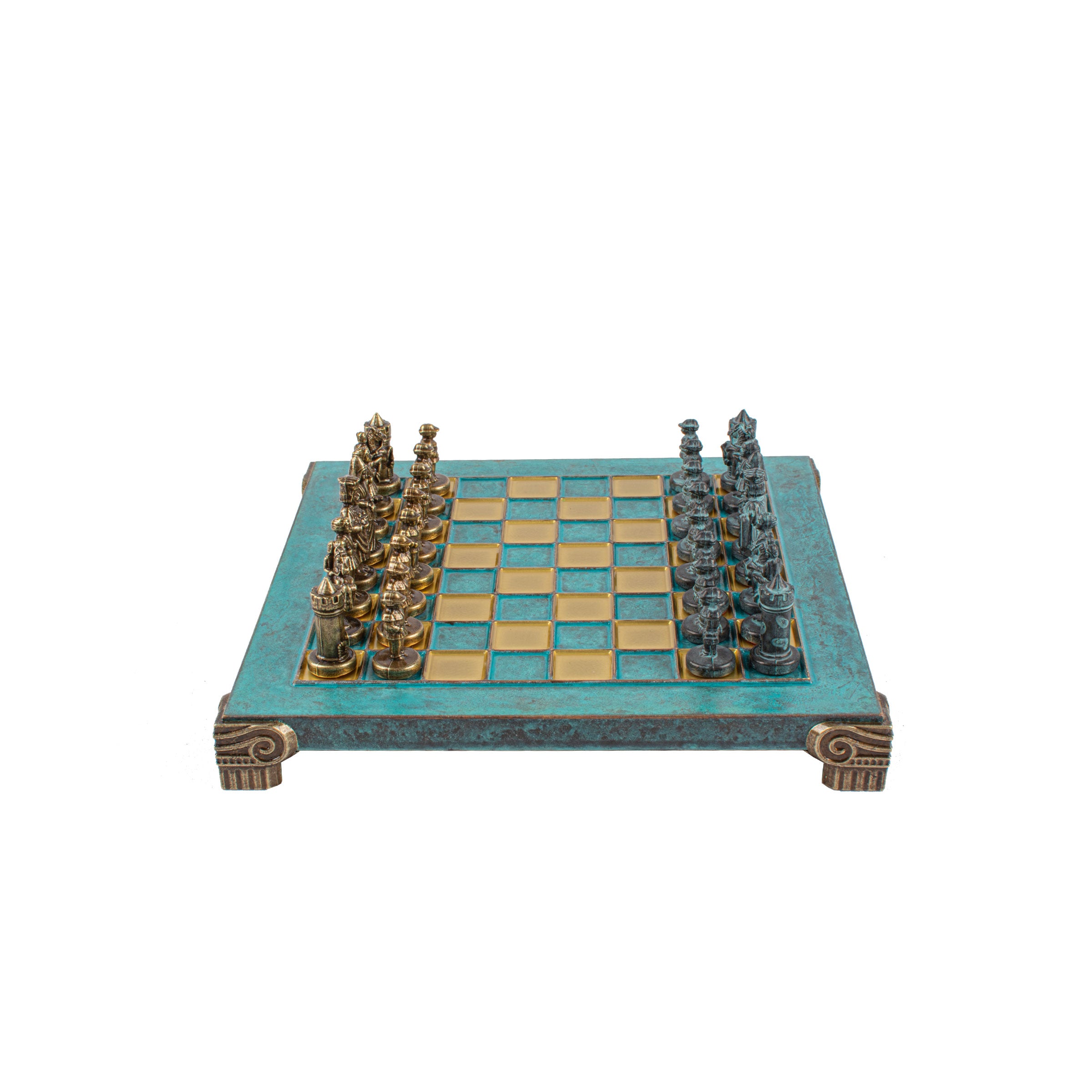 Handcrafted Byzantine Chess Set - Blue & Brass, Extra Small
