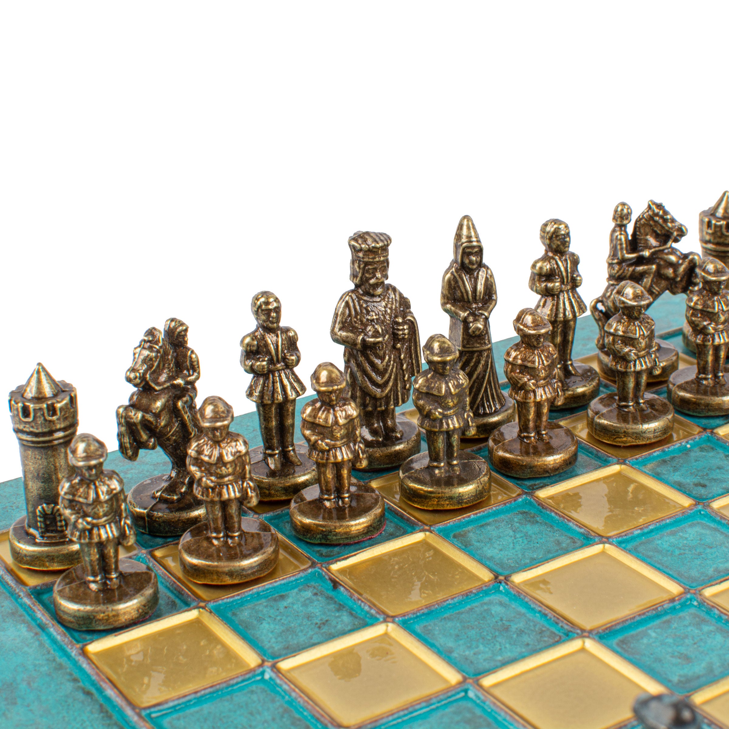 Handcrafted Byzantine Chess Set - Blue & Brass, Extra Small