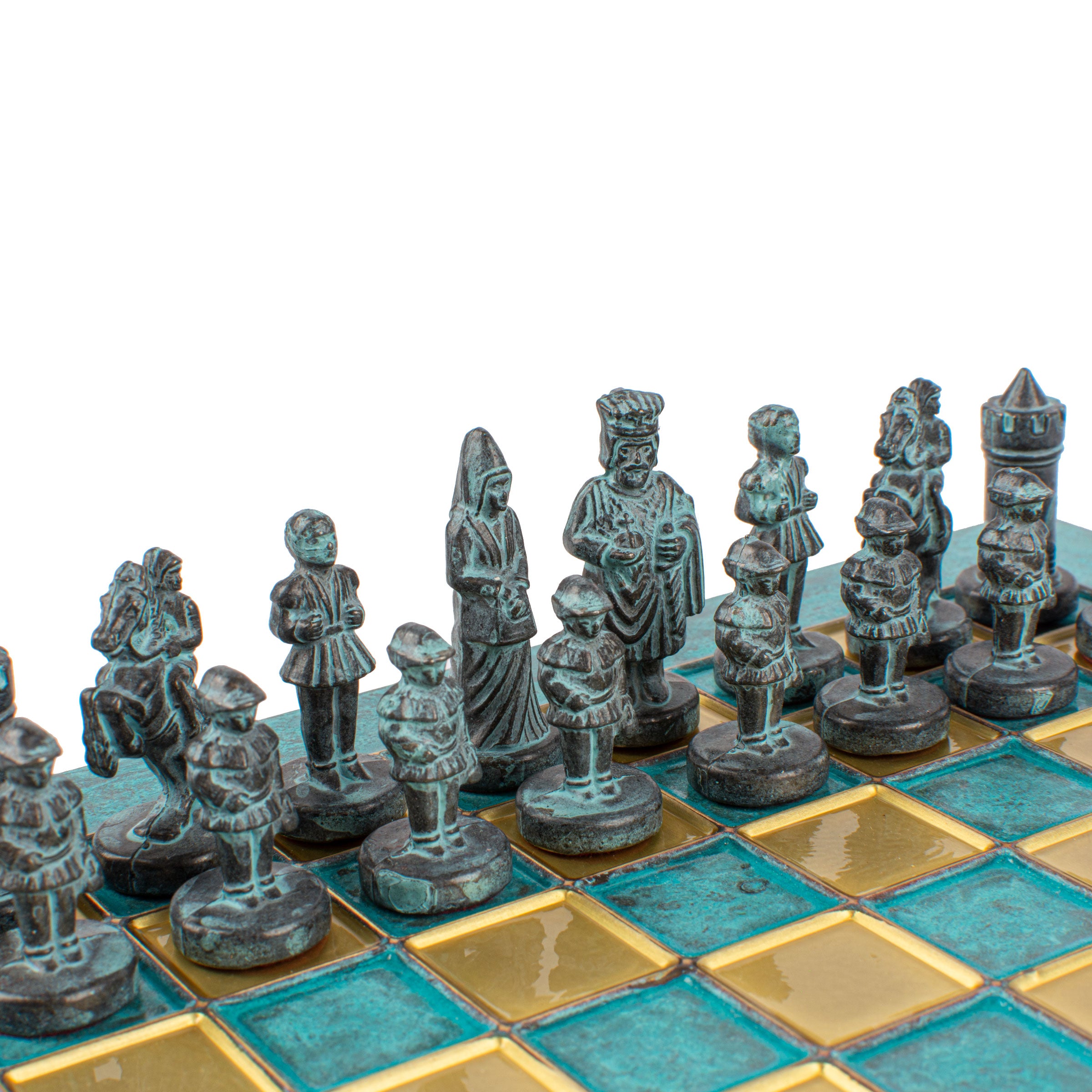 Handcrafted Byzantine Chess Set - Blue & Brass, Extra Small