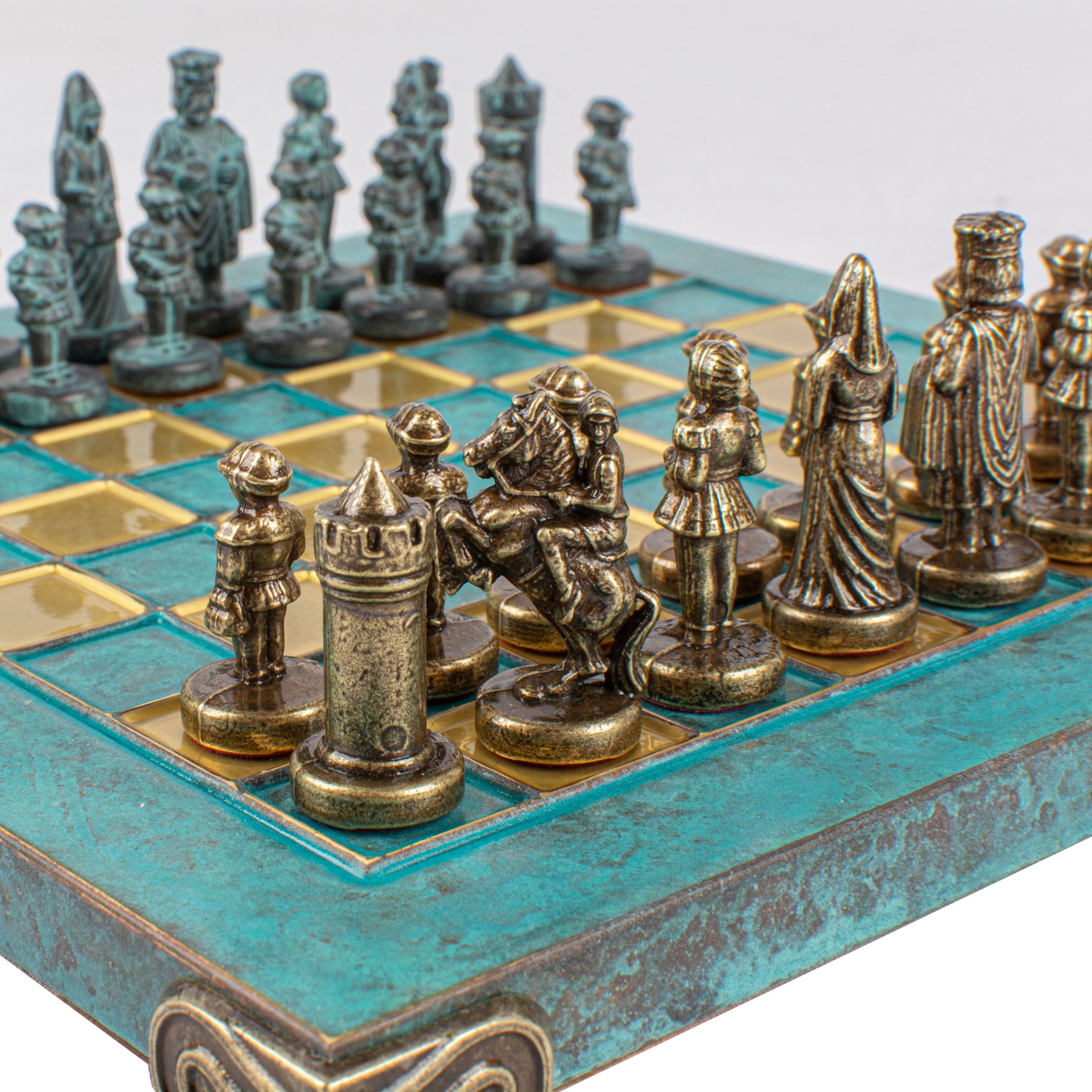 Handcrafted Byzantine Chess Set - Blue & Brass, Extra Small