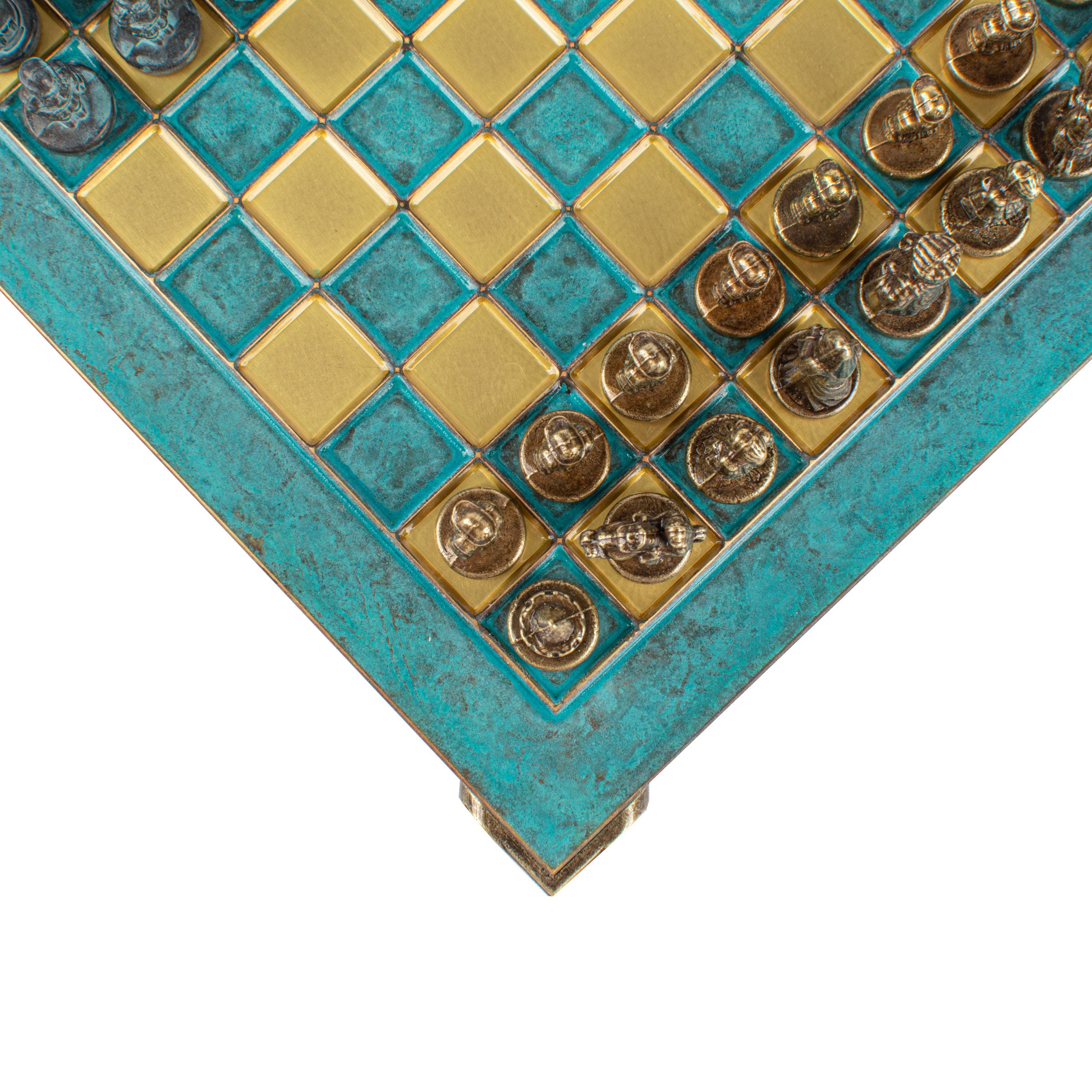 Handcrafted Byzantine Chess Set - Blue & Brass, Extra Small