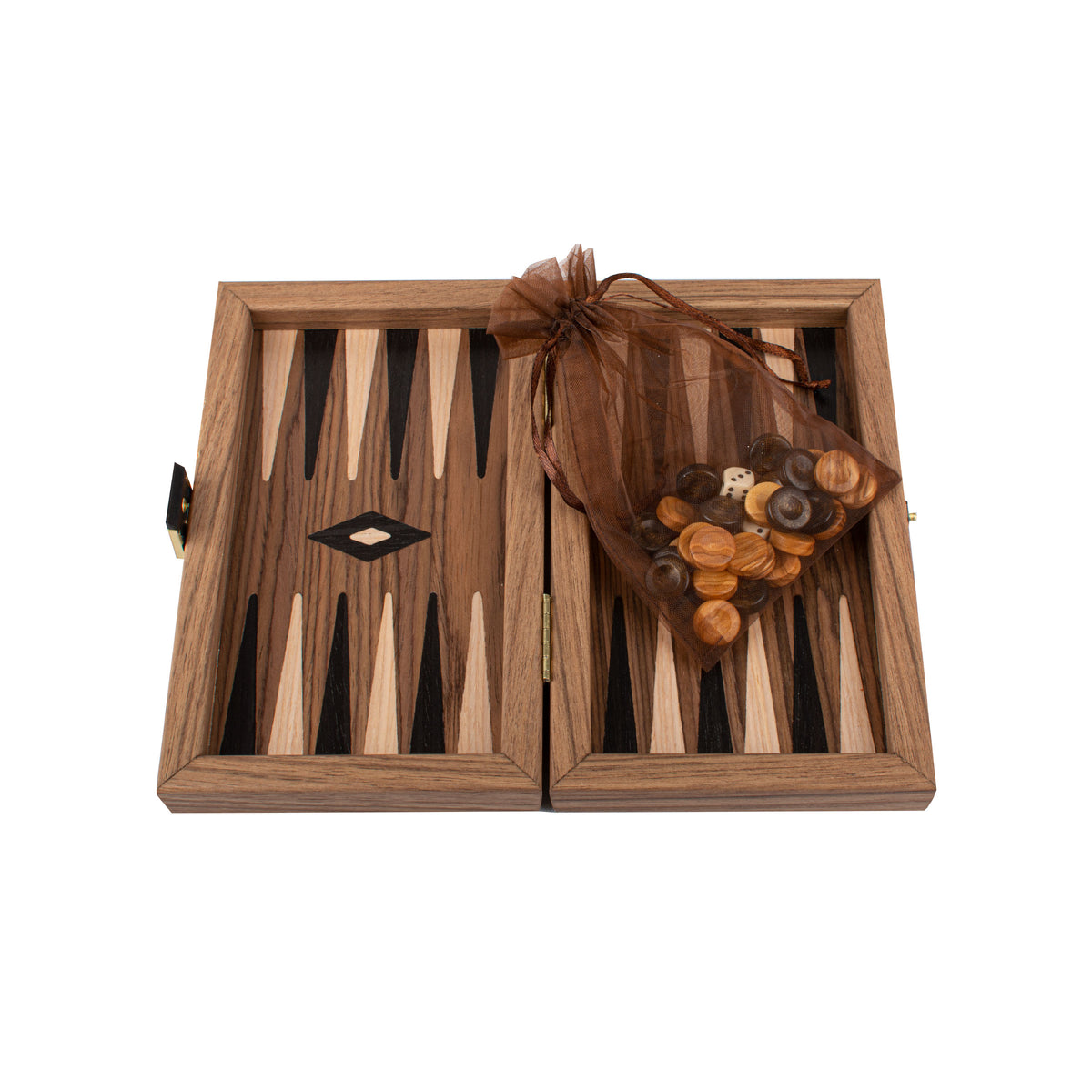 Handcrafted American Walnut Backgammon Set - Elegant Marquetry Design