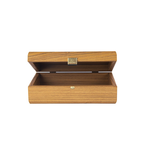WALNUT WOODEN BOX with Brown Leatherette top