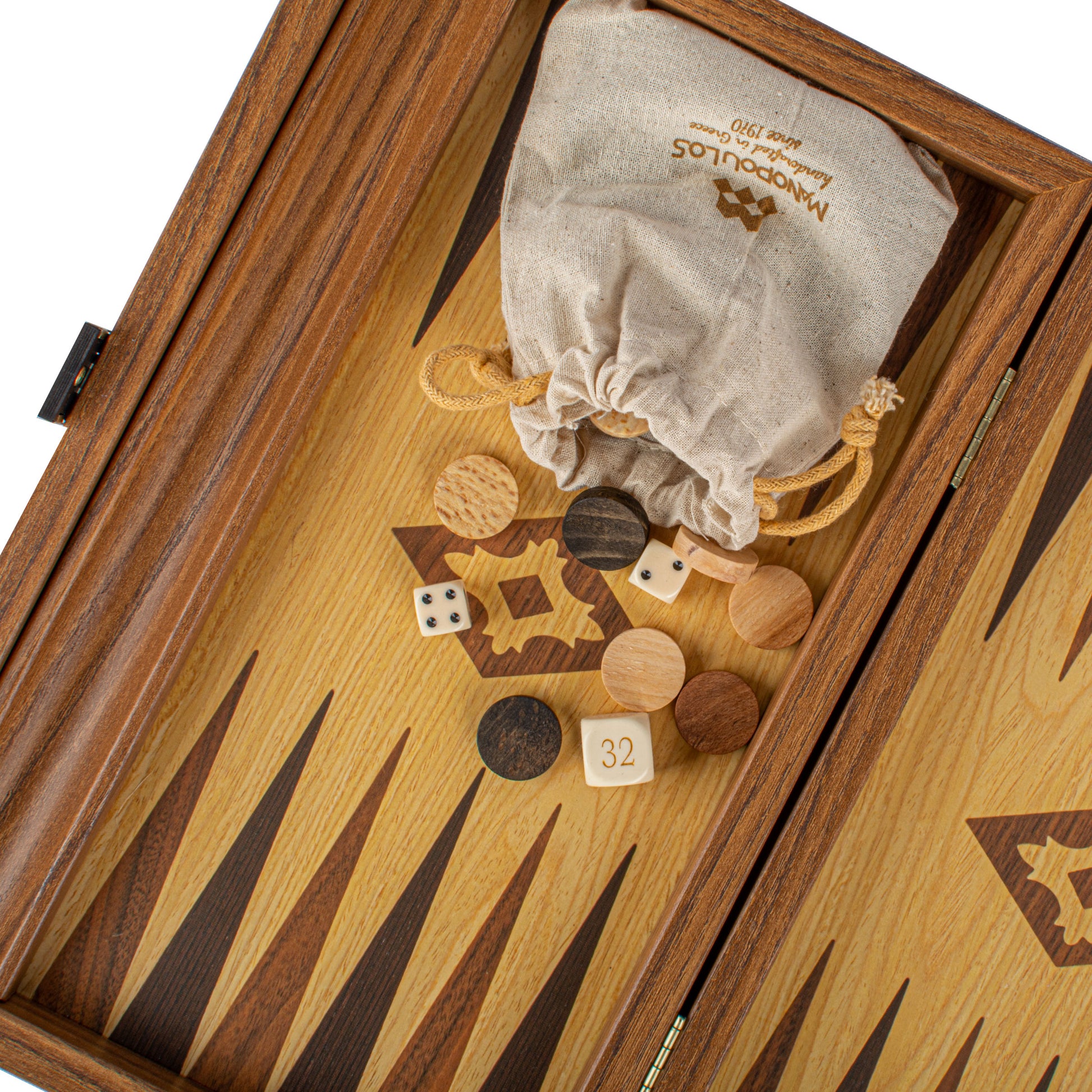 Hölzernes Manopoulos Backgammon-Set Eiche & Nussbaum- 20
