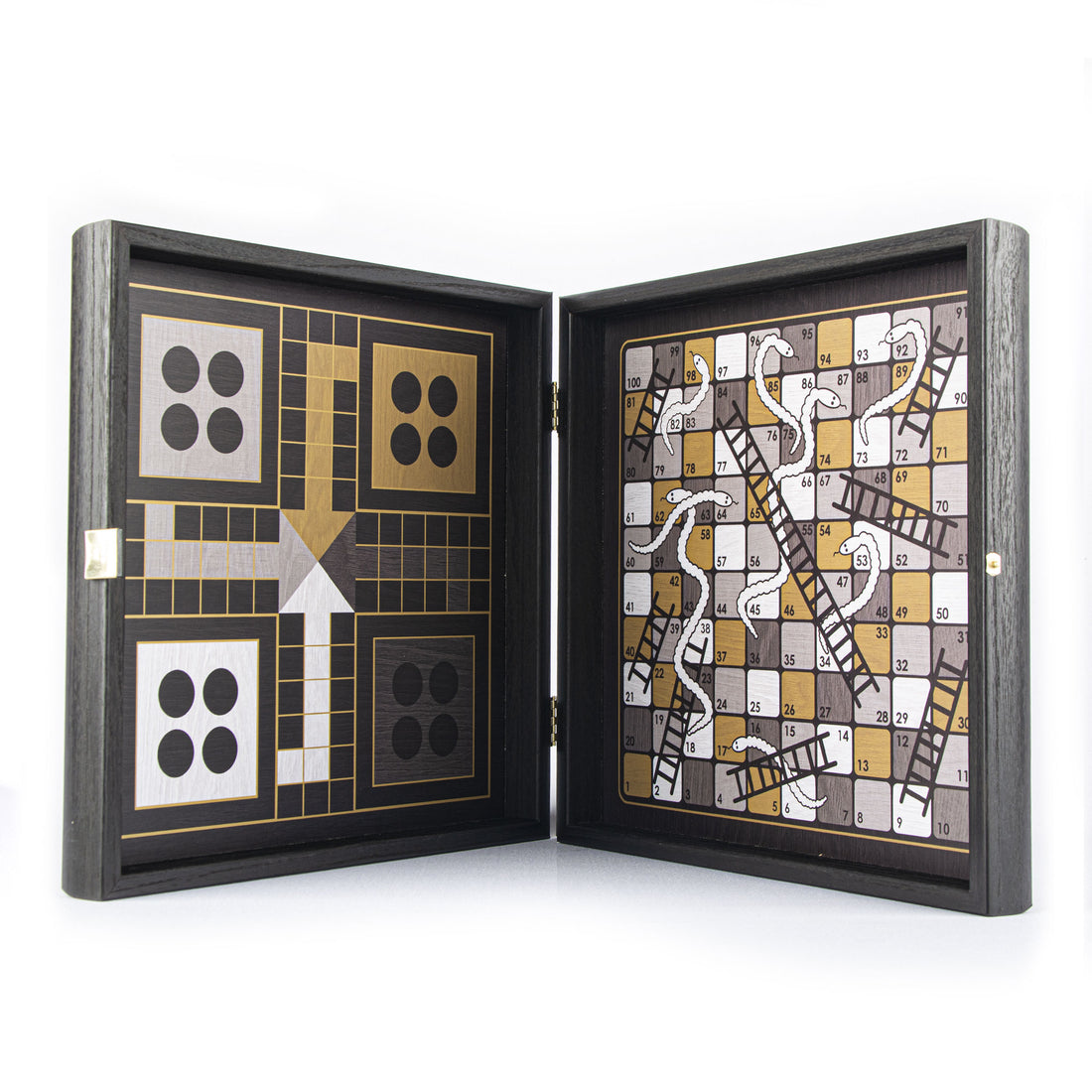 Modern Style 4-in-1 Combo Game Set: Chess, Backgammon, Ludo & Snakes featuring handcrafted artisan design from MANOPOULOS Chess & Backgammon, blending Greek craftsmanship with timeless luxury decor.