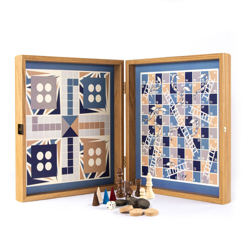 NAVY BLUE COLOUR - 4 in 1 Combo Game - Chess/Backgammon/Ludo/Snakes