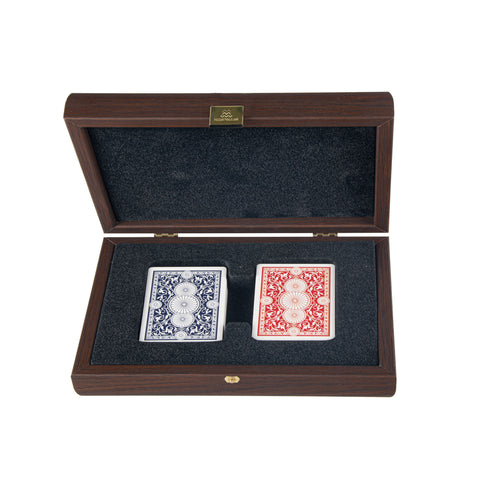 PLASTIC COATED PLAYING CARDS in Caramel colour Leatherette wooden case