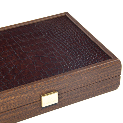 PLASTIC COATED PLAYING CARDS in Brown Leather Croc tote wooden case